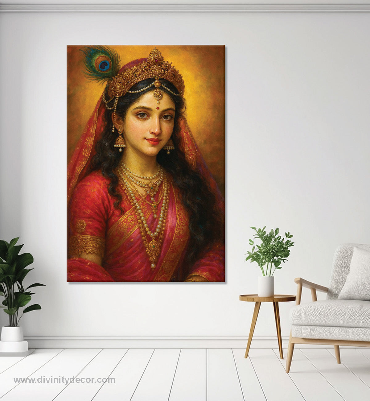 Radha Rani Traditional Style Canvas Painting – Classic Hindu Wall Art 8