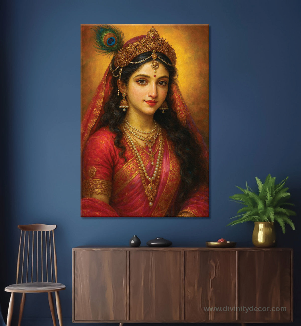 Radha Rani Traditional Style Canvas Painting – Classic Hindu Wall Art 8