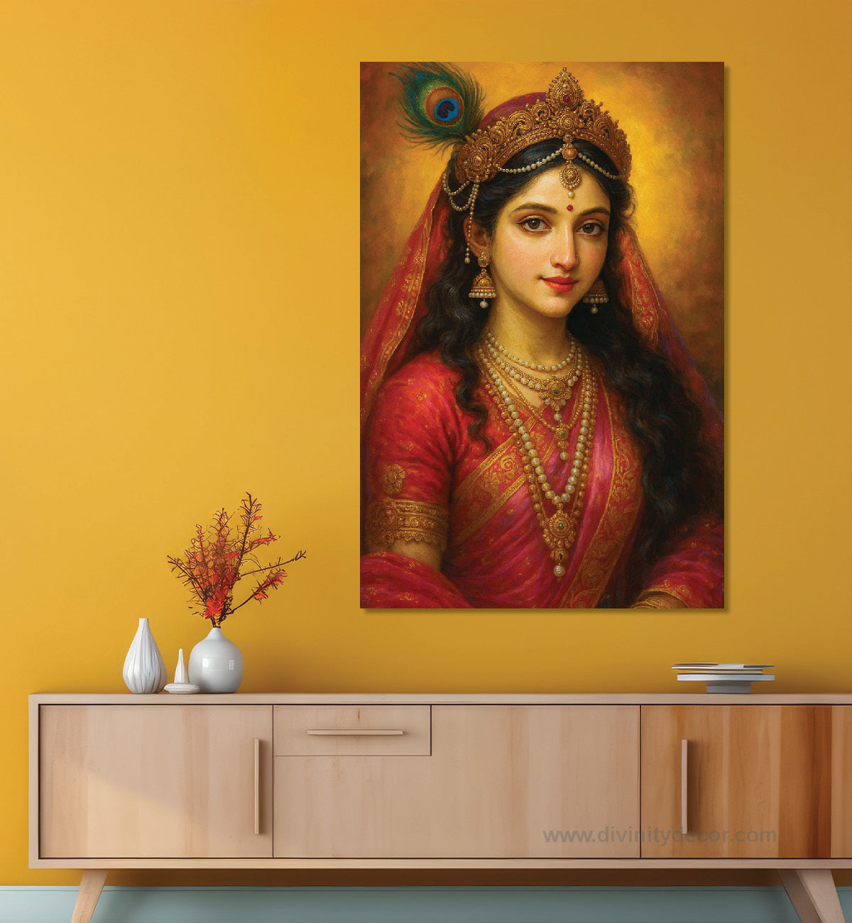 Radha Rani Traditional Style Canvas Painting – Classic Hindu Wall Art 8