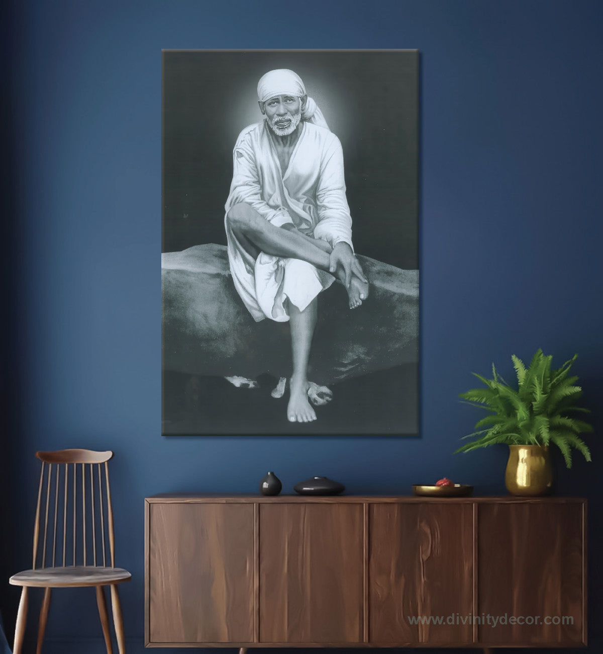 Sai Baba Religious Wall Painting for Temple Decor 3
