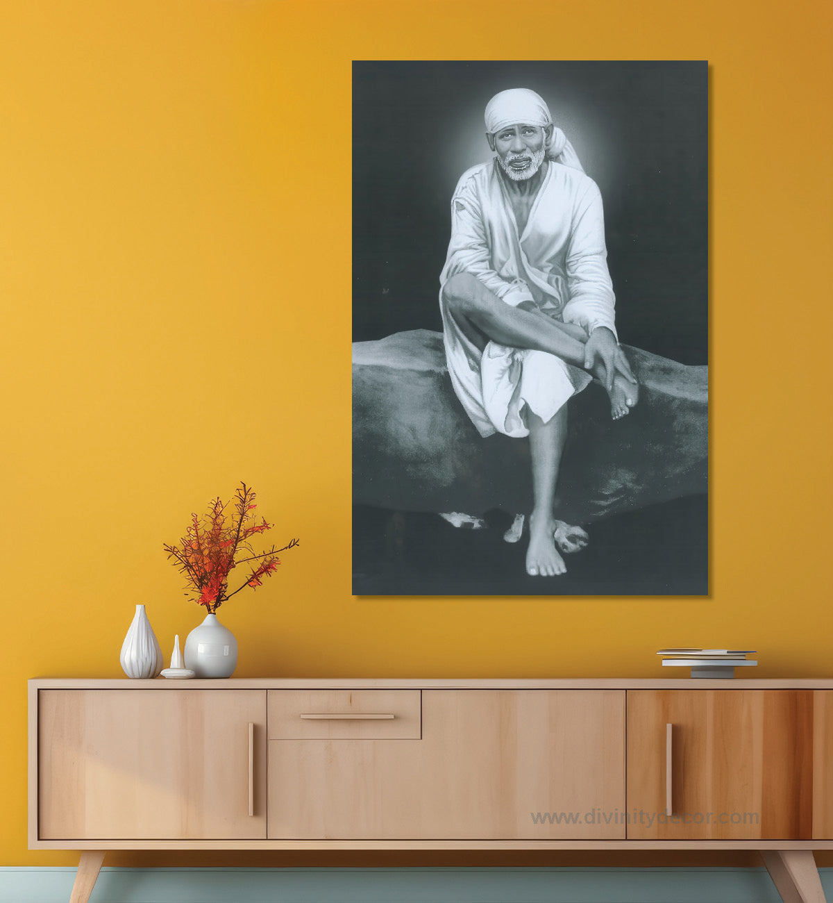 Sai Baba Religious Wall Painting for Temple Decor 3