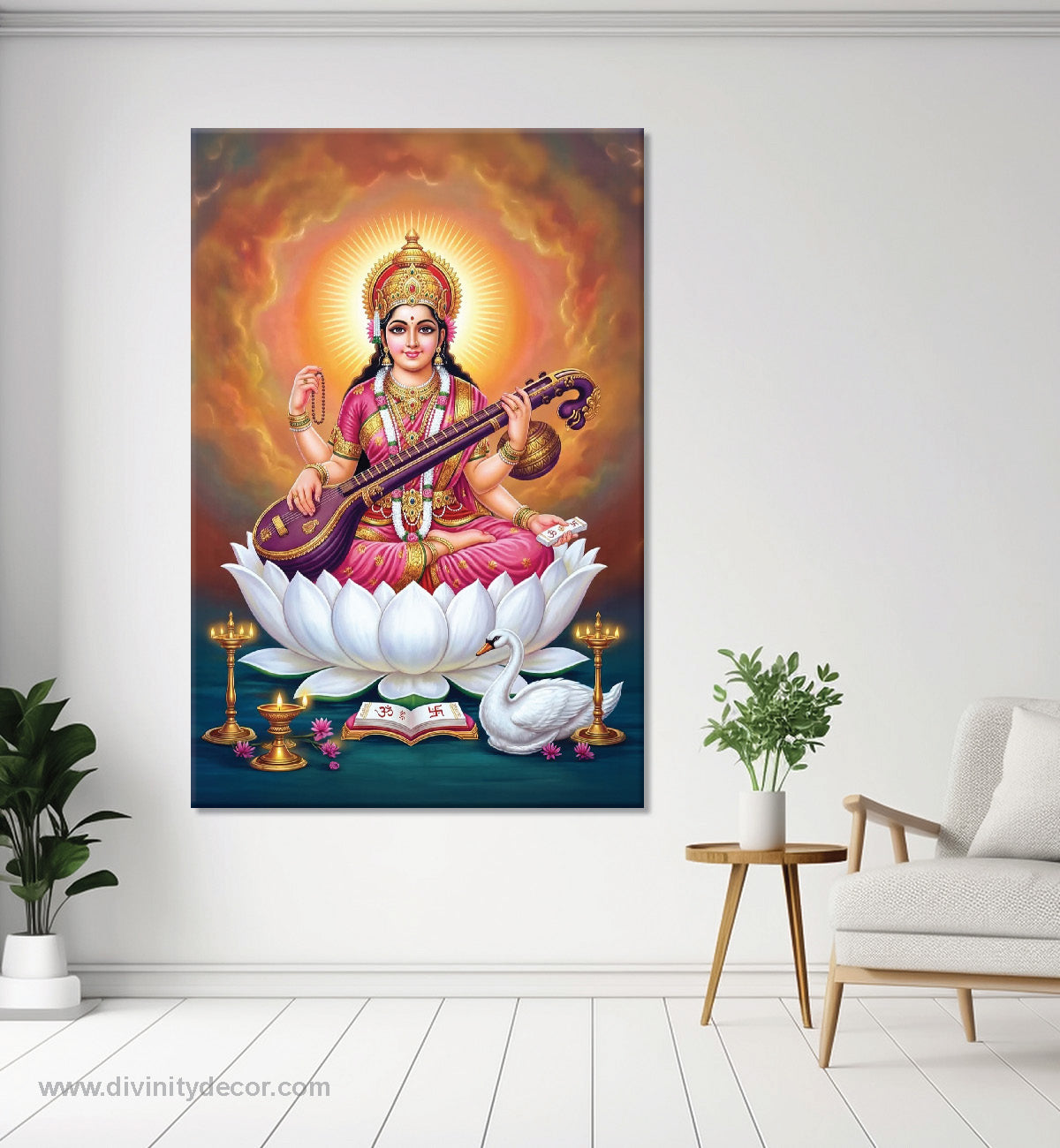 Maa Saraswati Canvas Painting – Goddess of Wisdom Wall Art 1