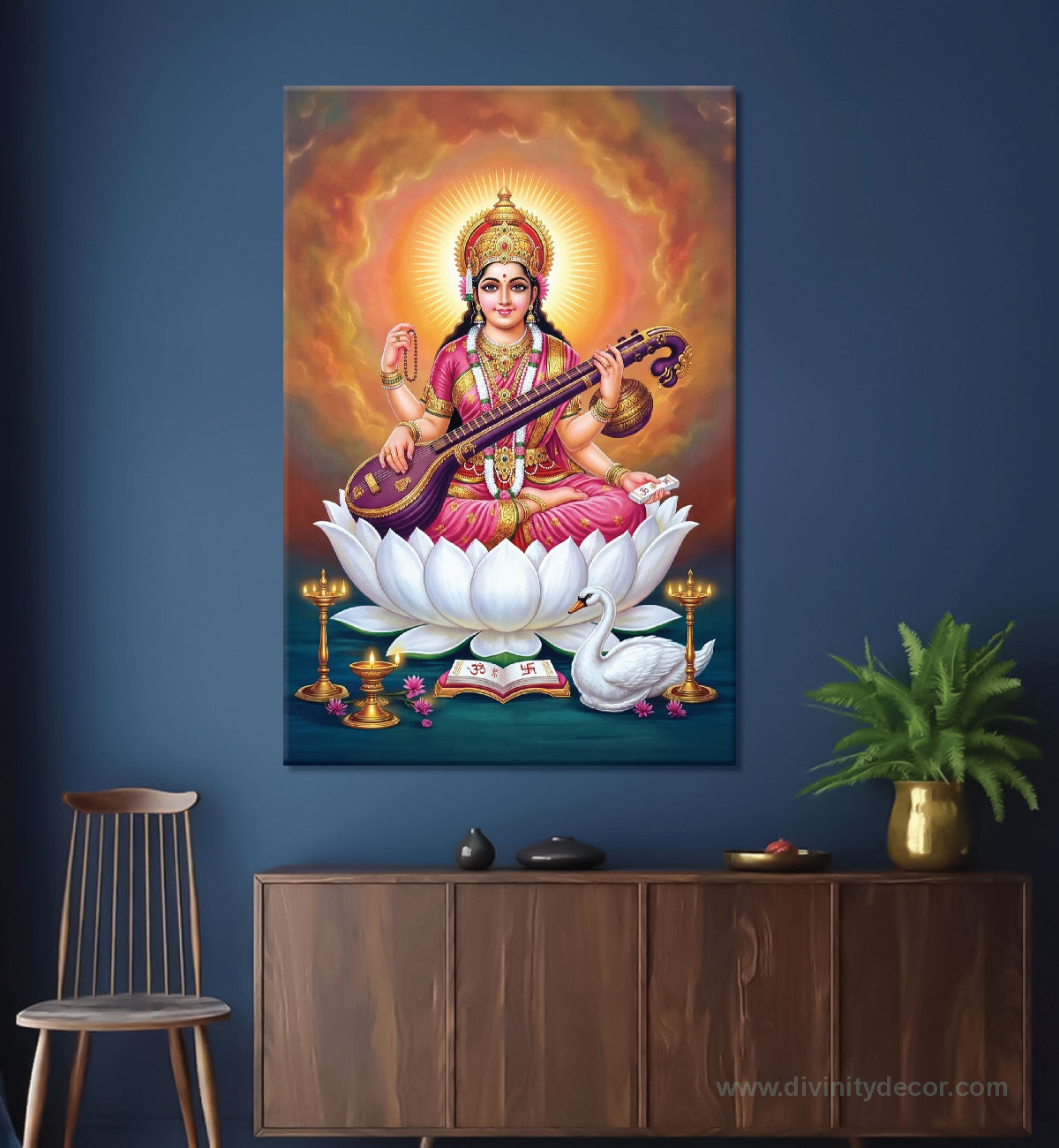 Maa Saraswati Canvas Painting – Goddess of Wisdom Wall Art 1