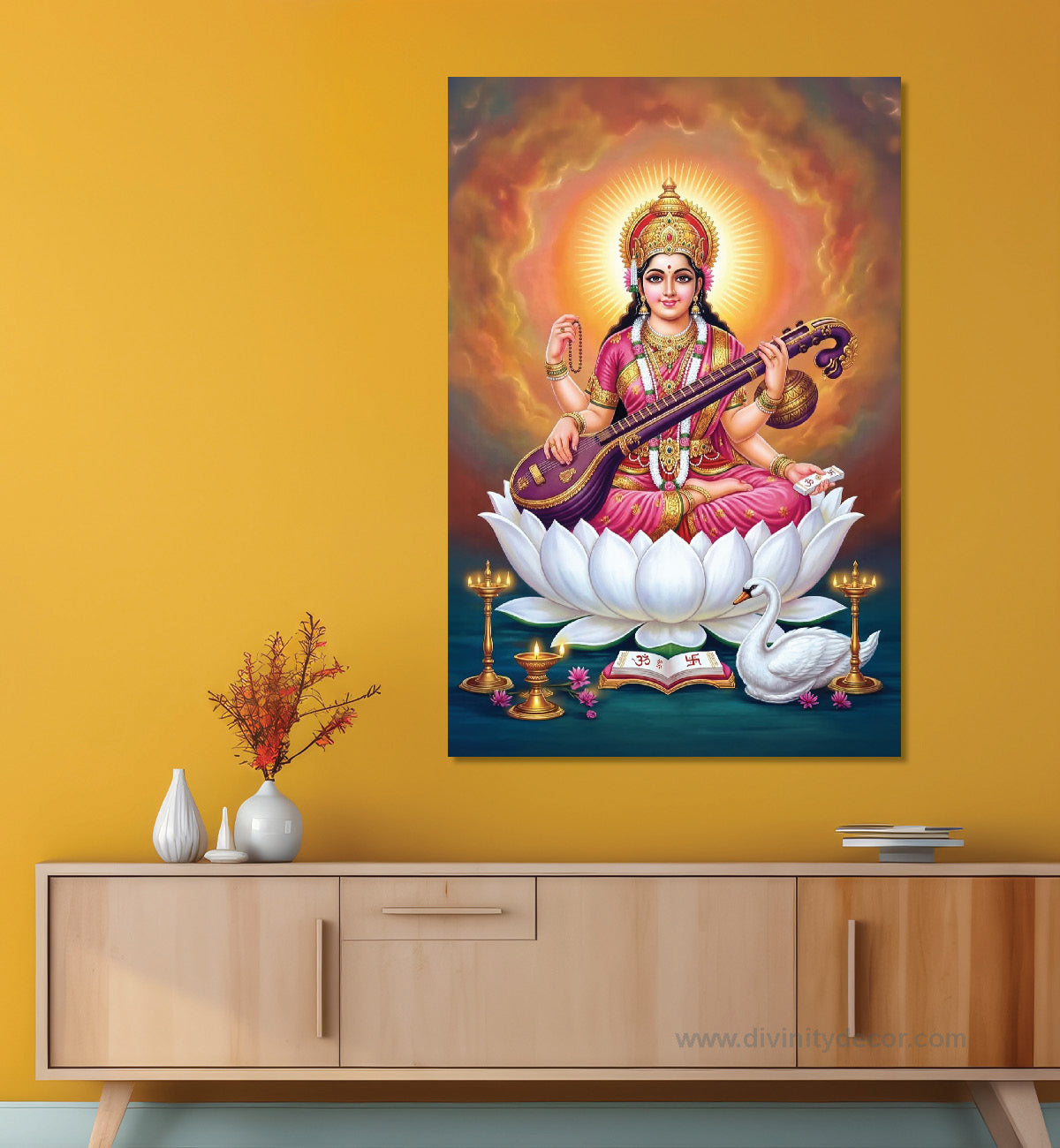 Maa Saraswati Canvas Painting – Goddess of Wisdom Wall Art 1