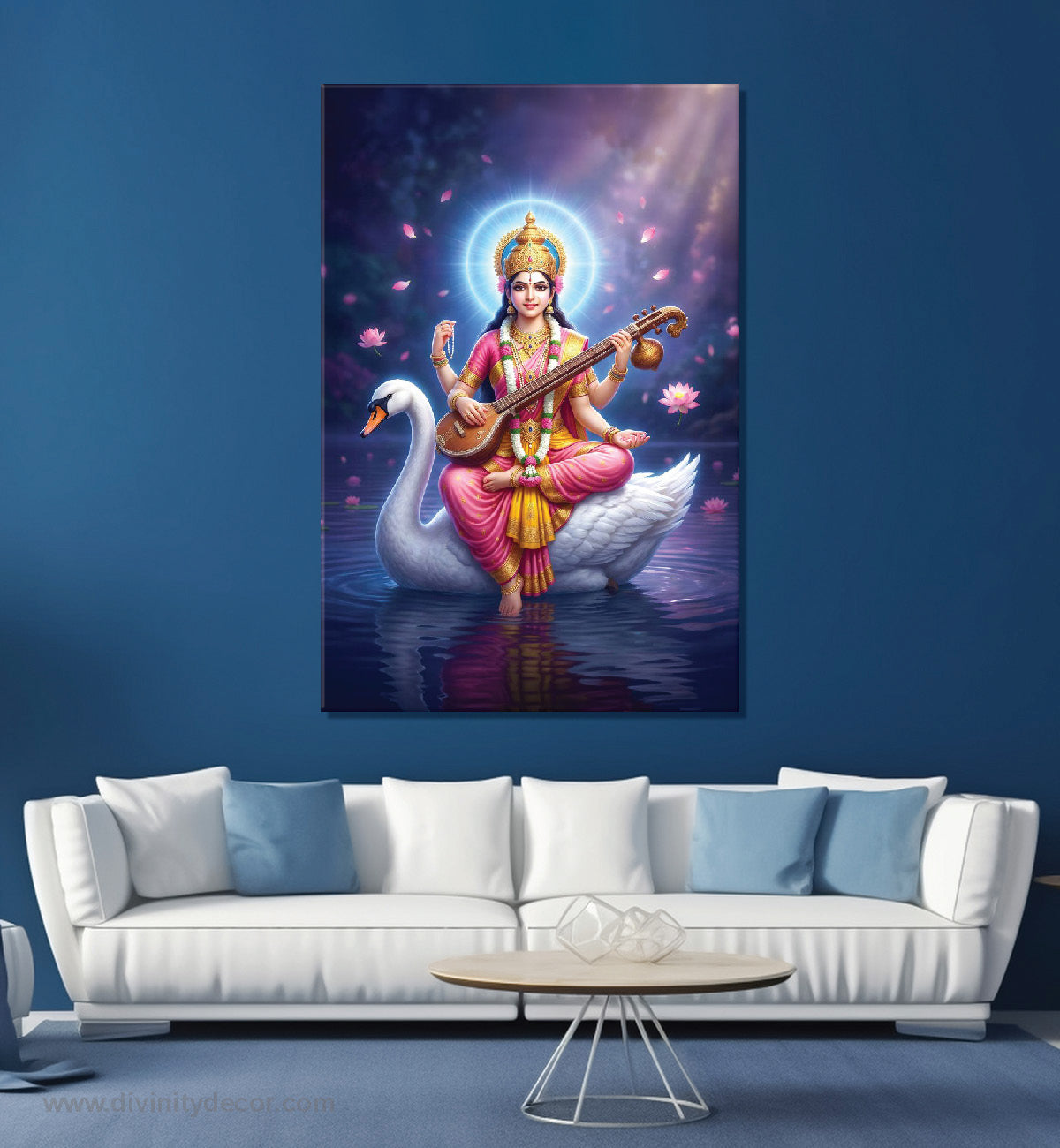 Saraswati Mata Veena Canvas Painting – Spiritual Wall Decor 2