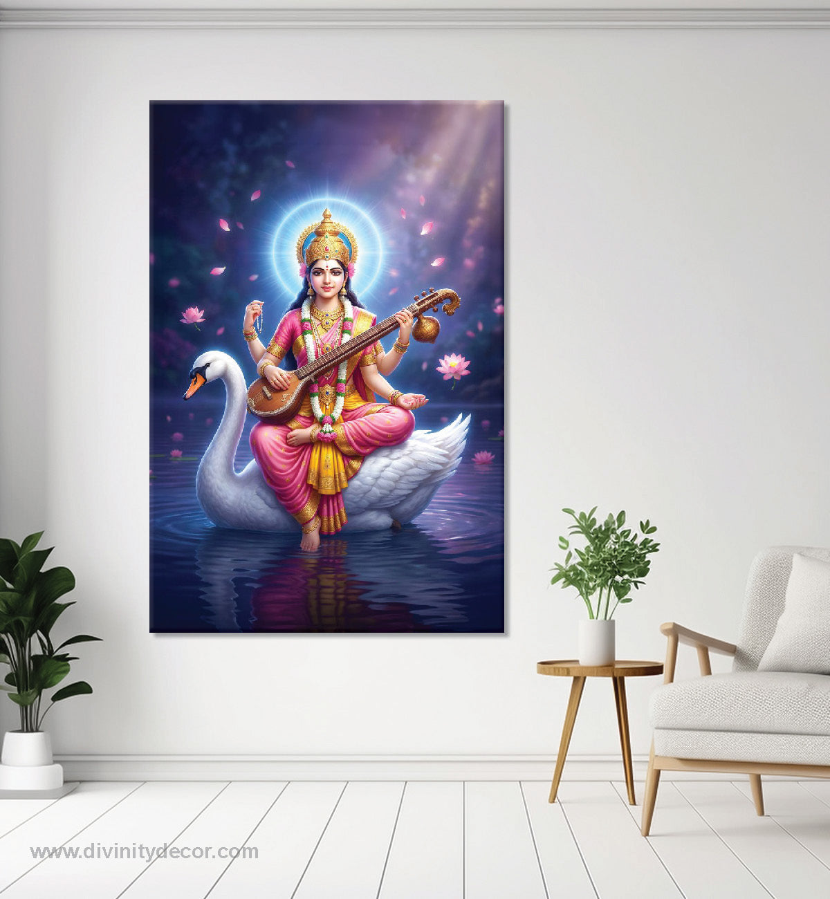 Saraswati Mata Veena Canvas Painting – Spiritual Wall Decor 2