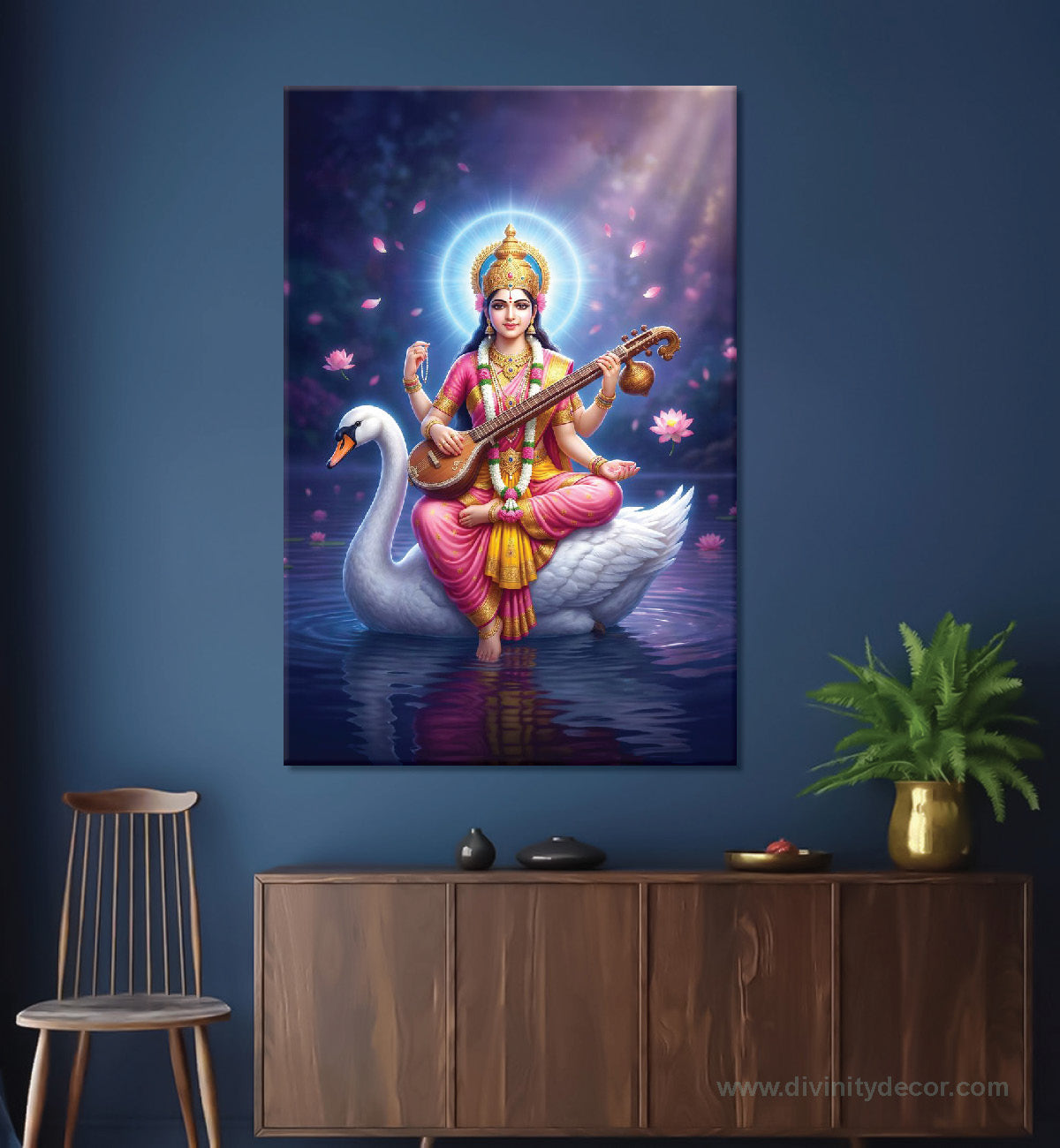 Saraswati Mata Veena Canvas Painting – Spiritual Wall Decor 2