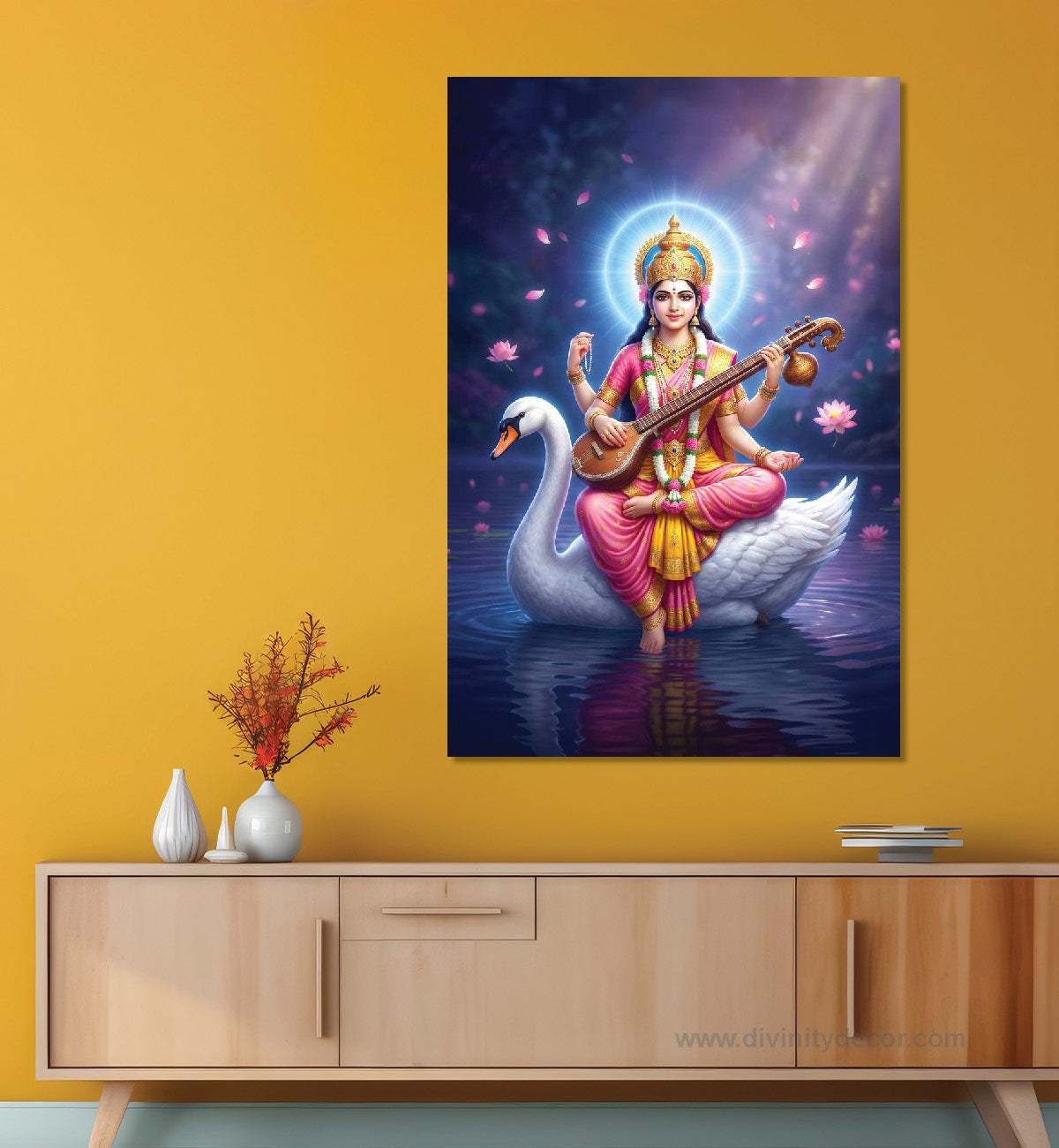 Saraswati Mata Veena Canvas Painting – Spiritual Wall Decor 2