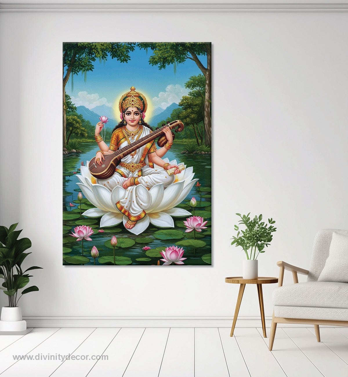 Saraswati Ji Blessings Canvas Painting – Study Room Wall Decor 4