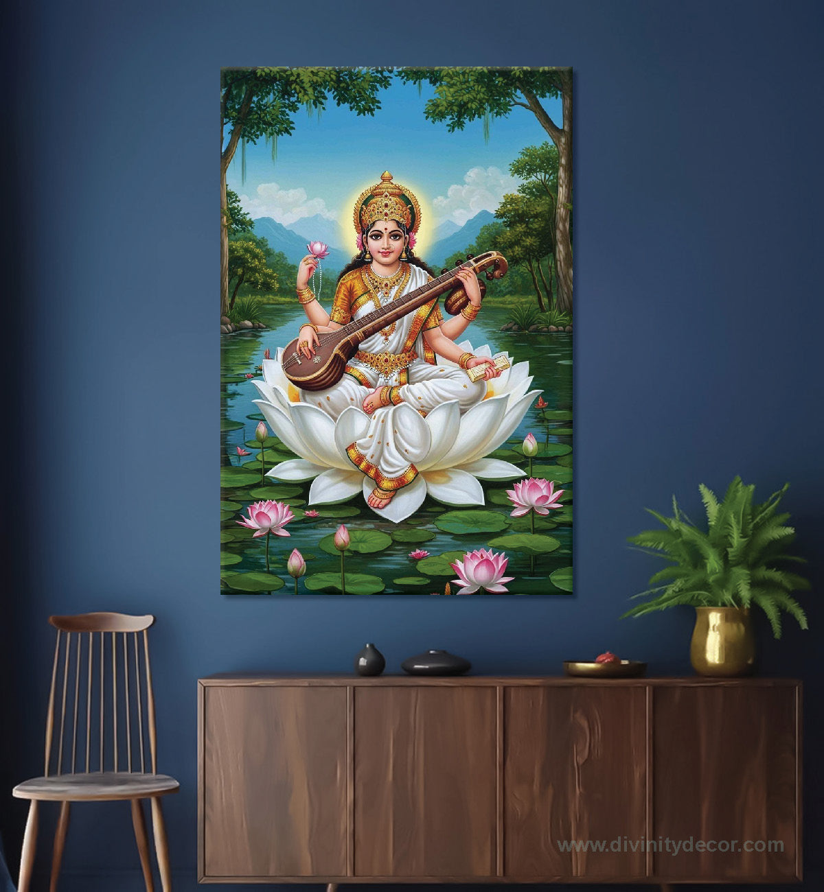 Saraswati Ji Blessings Canvas Painting – Study Room Wall Decor 4