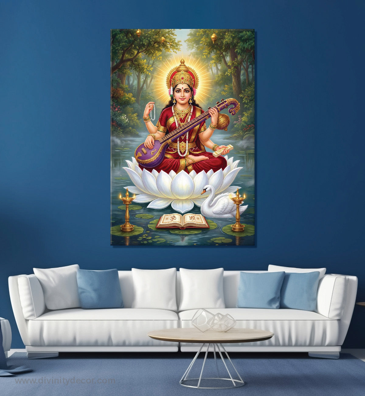 Maa Saraswati HD Canvas Painting – Premium Spiritual Wall Art 5