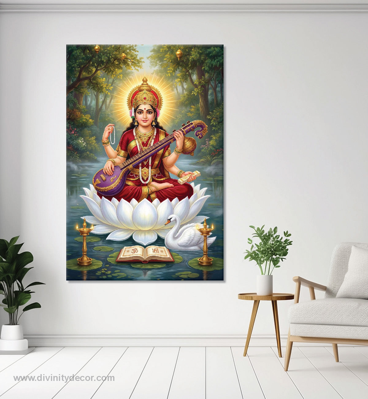 Maa Saraswati HD Canvas Painting – Premium Spiritual Wall Art 5