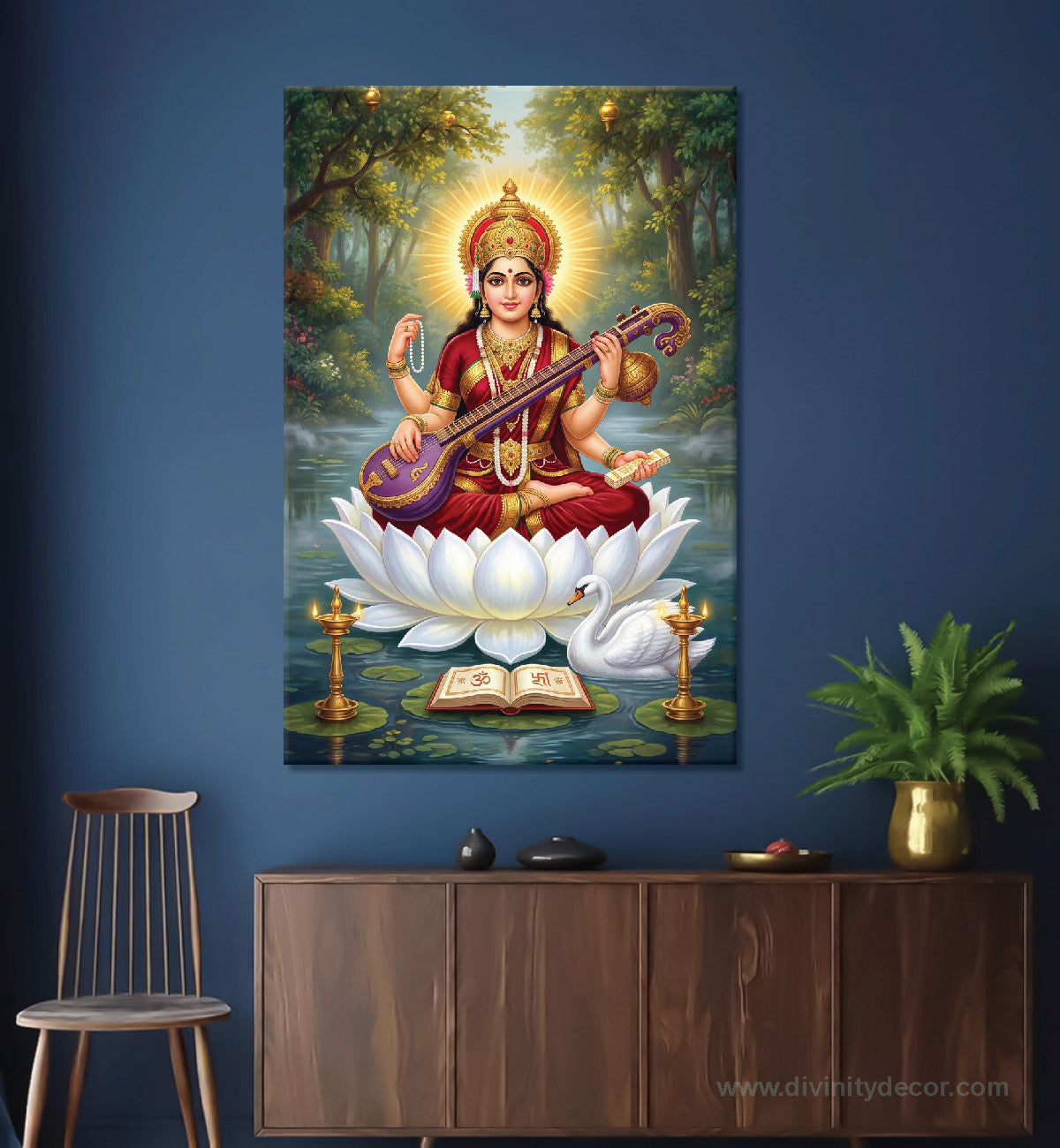 Maa Saraswati HD Canvas Painting – Premium Spiritual Wall Art 5