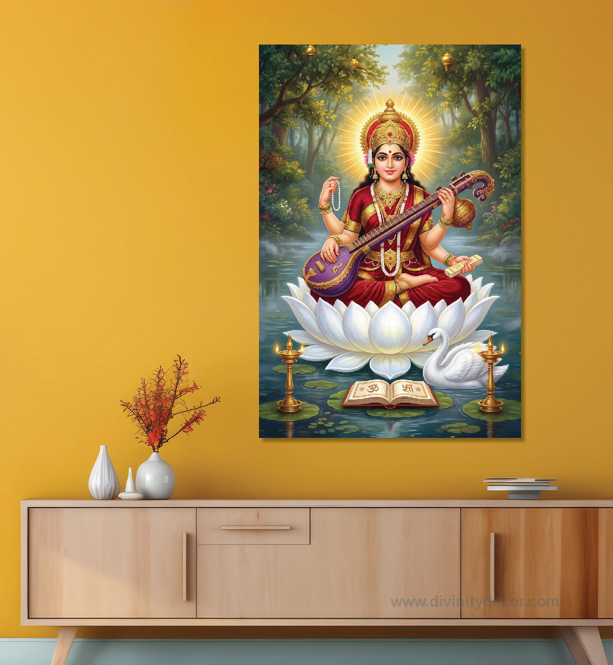 Maa Saraswati HD Canvas Painting – Premium Spiritual Wall Art 5