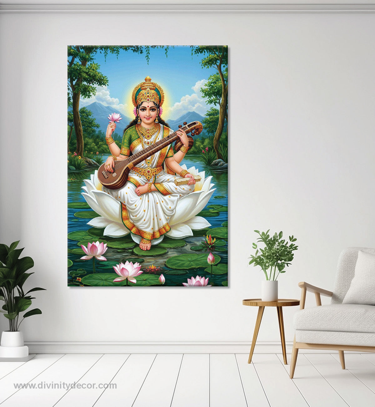 Saraswati Mata Knowledge Canvas Painting – Education Theme Wall Art 6