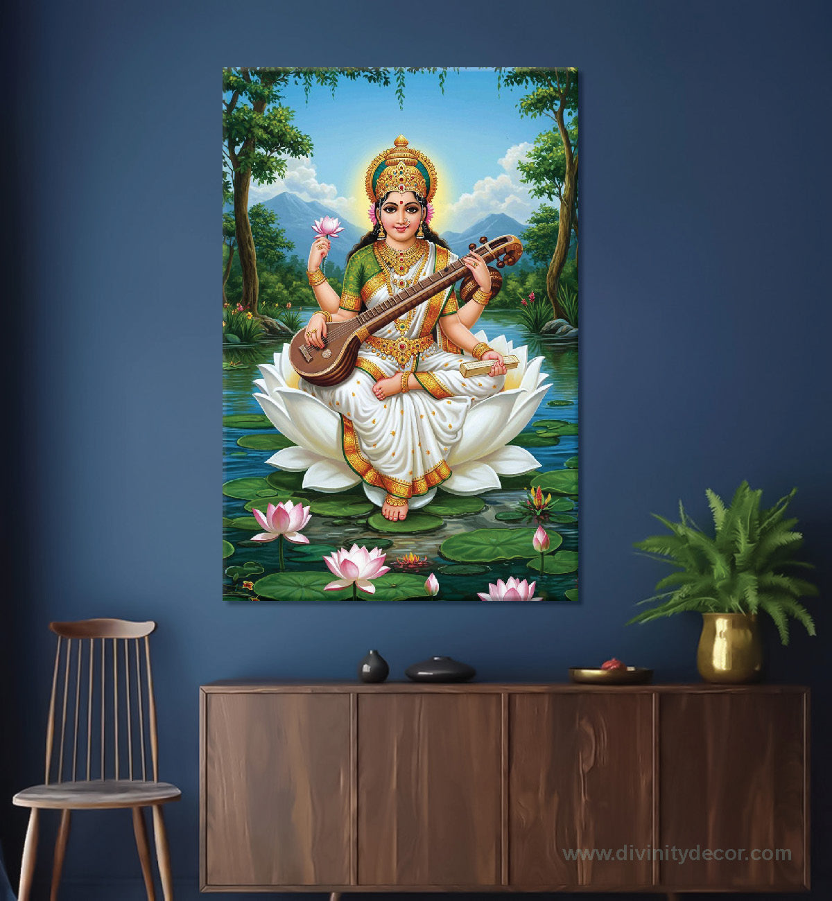Saraswati Mata Knowledge Canvas Painting – Education Theme Wall Art 6