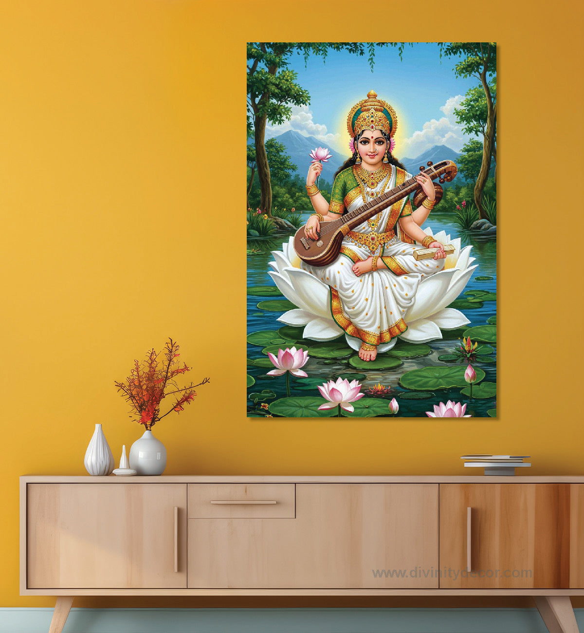 Saraswati Mata Knowledge Canvas Painting – Education Theme Wall Art 6