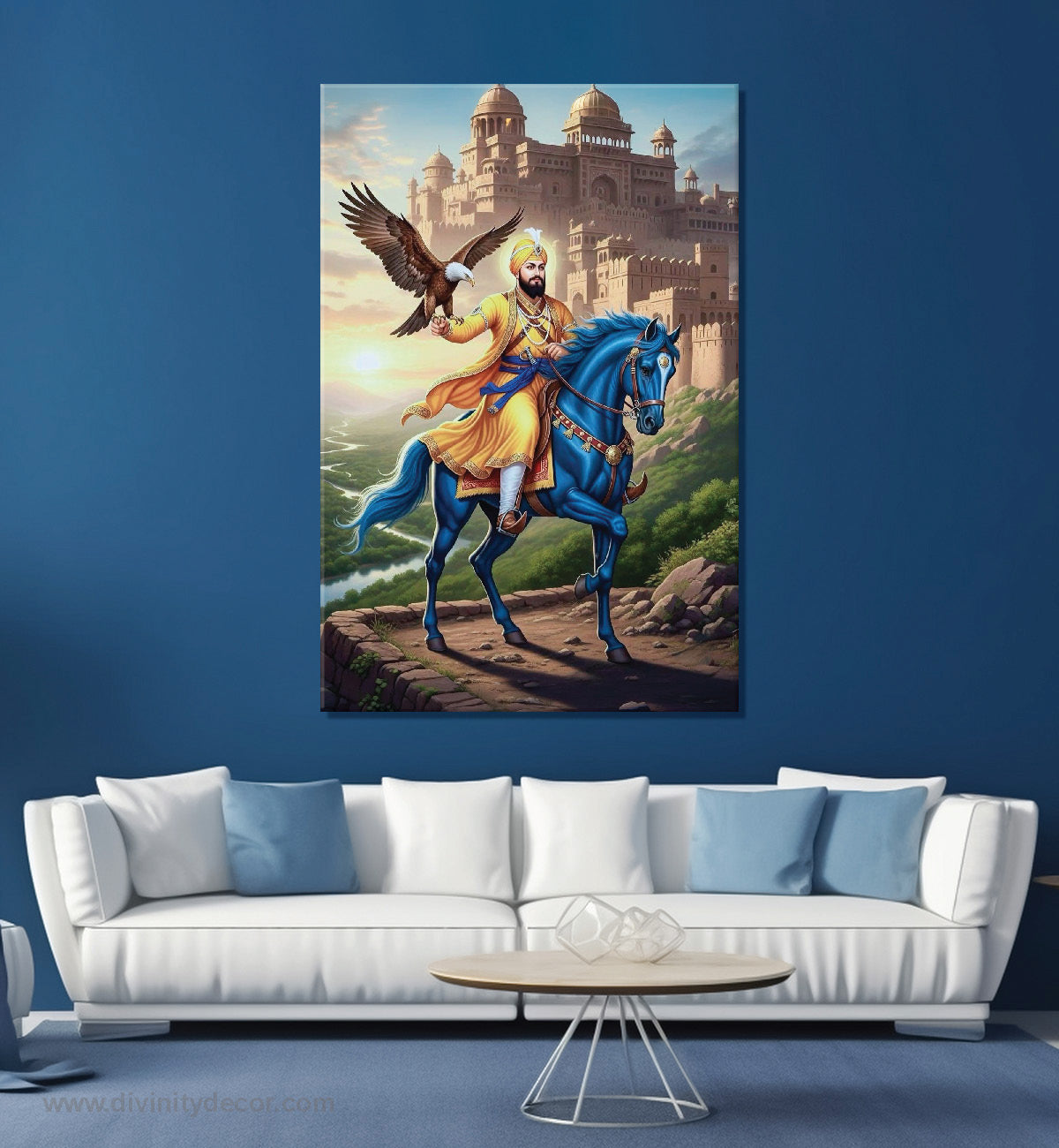 Guru Gobind Singh Ji Royal Blue Horse Canvas Painting 18