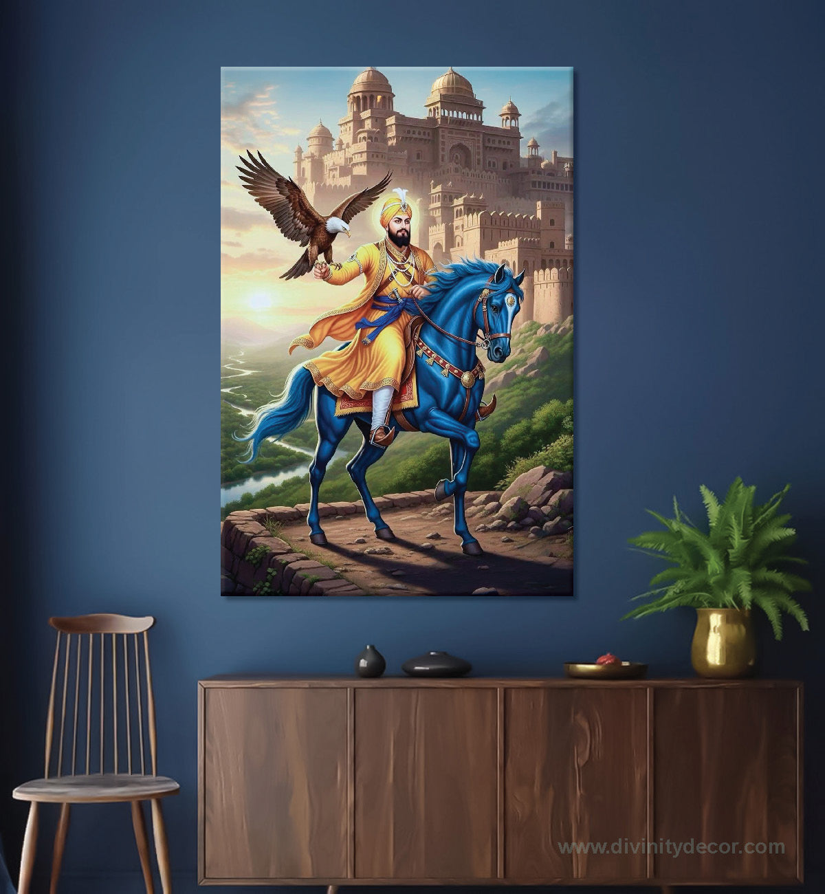 Guru Gobind Singh Ji Royal Blue Horse Canvas Painting 18