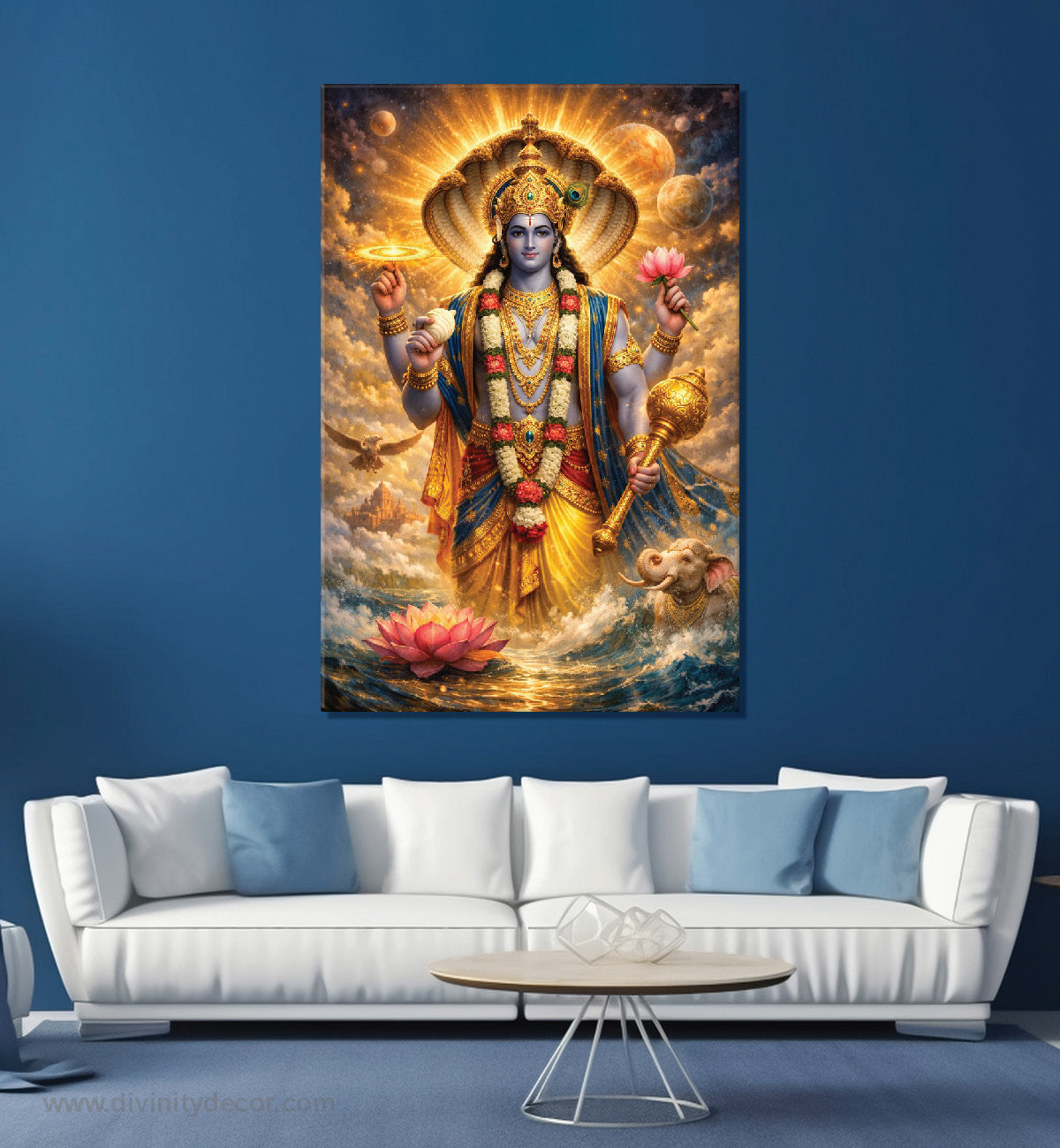 Lord Vishnu Canvas Painting – Preserver of Universe Wall Art 1