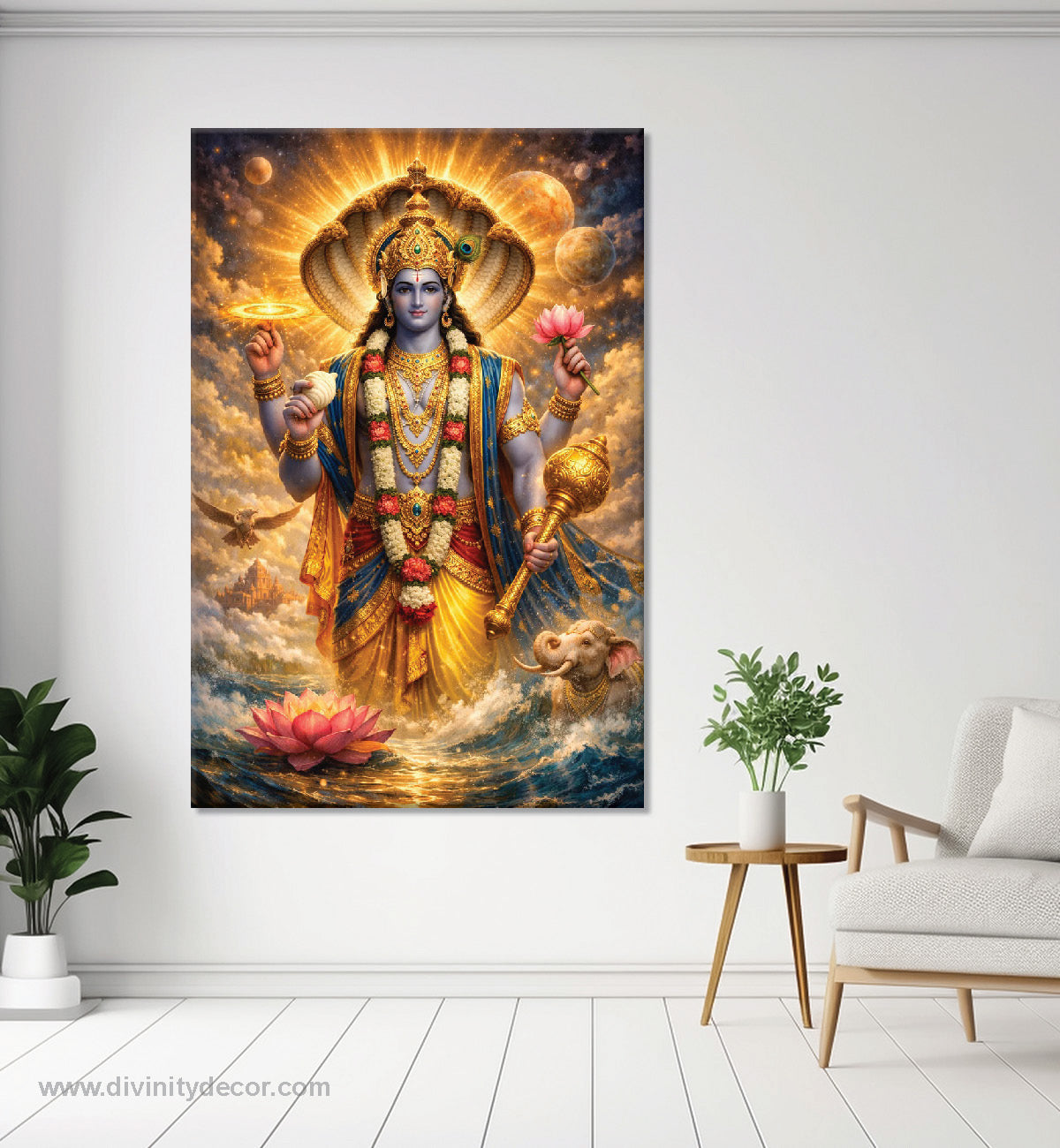 Lord Vishnu Canvas Painting – Preserver of Universe Wall Art 1