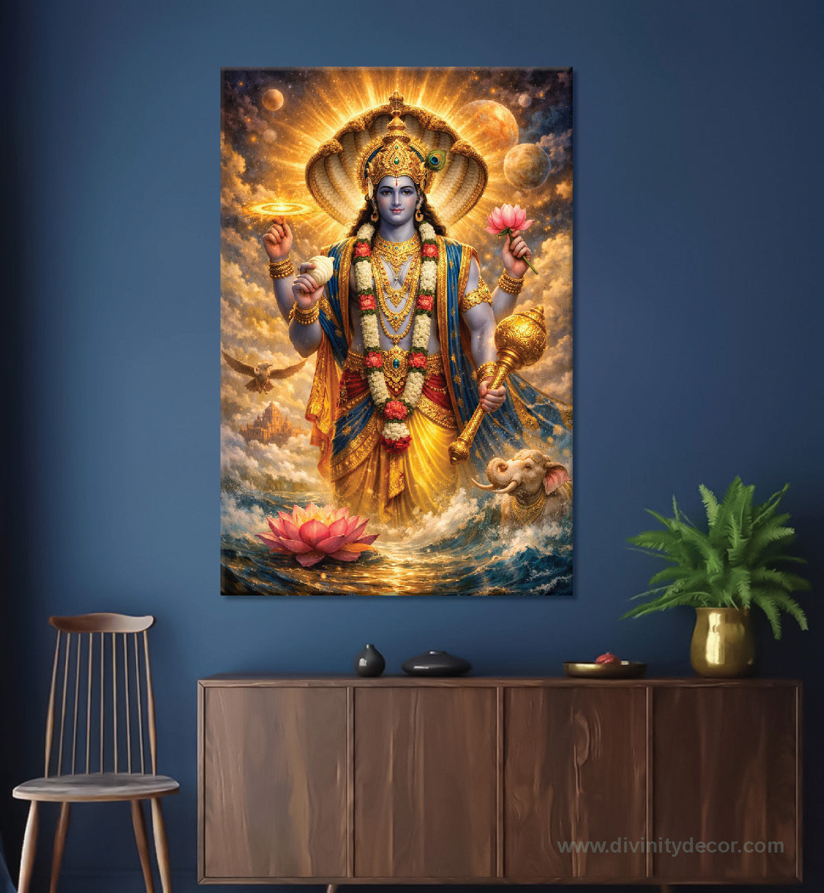 Lord Vishnu Canvas Painting – Preserver of Universe Wall Art 1