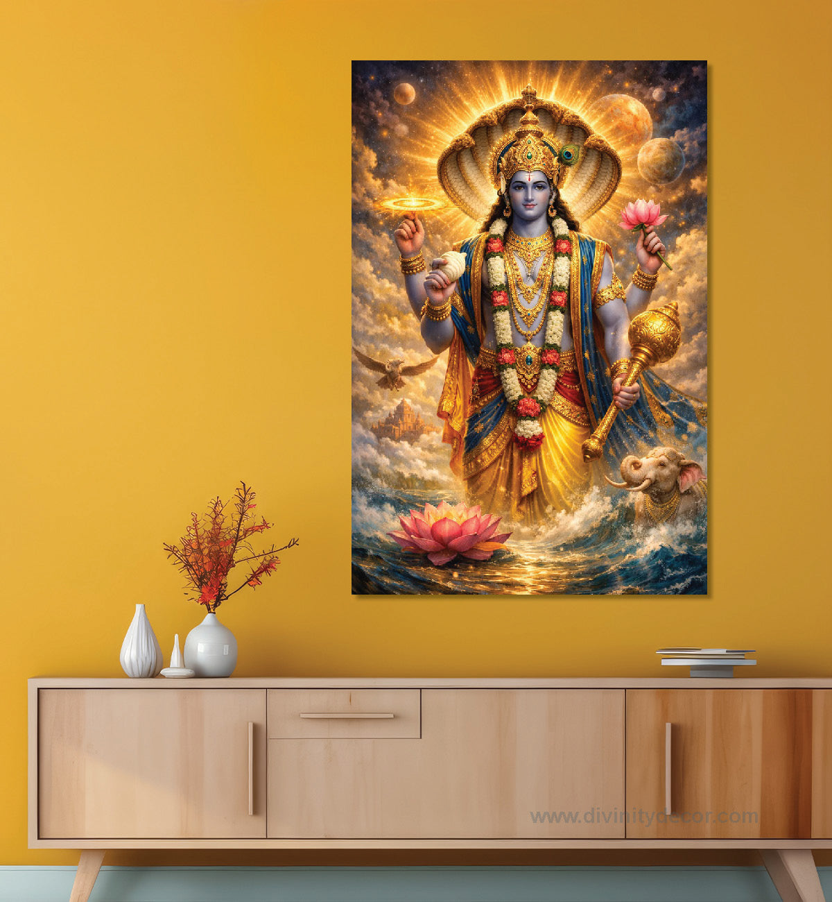 Lord Vishnu Canvas Painting – Preserver of Universe Wall Art 1
