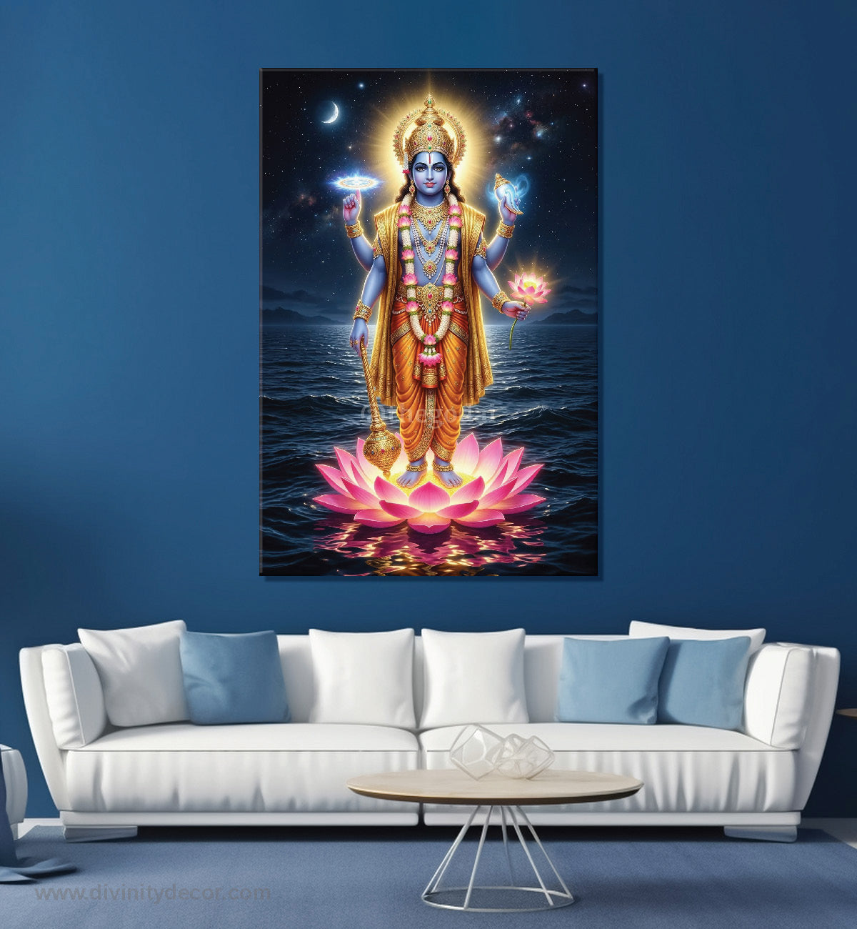 Lord Vishnu Religious Wall Painting for Temple Decor 3