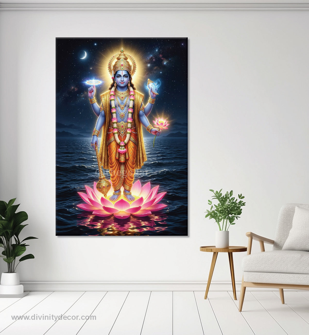 Lord Vishnu Religious Wall Painting for Temple Decor 3