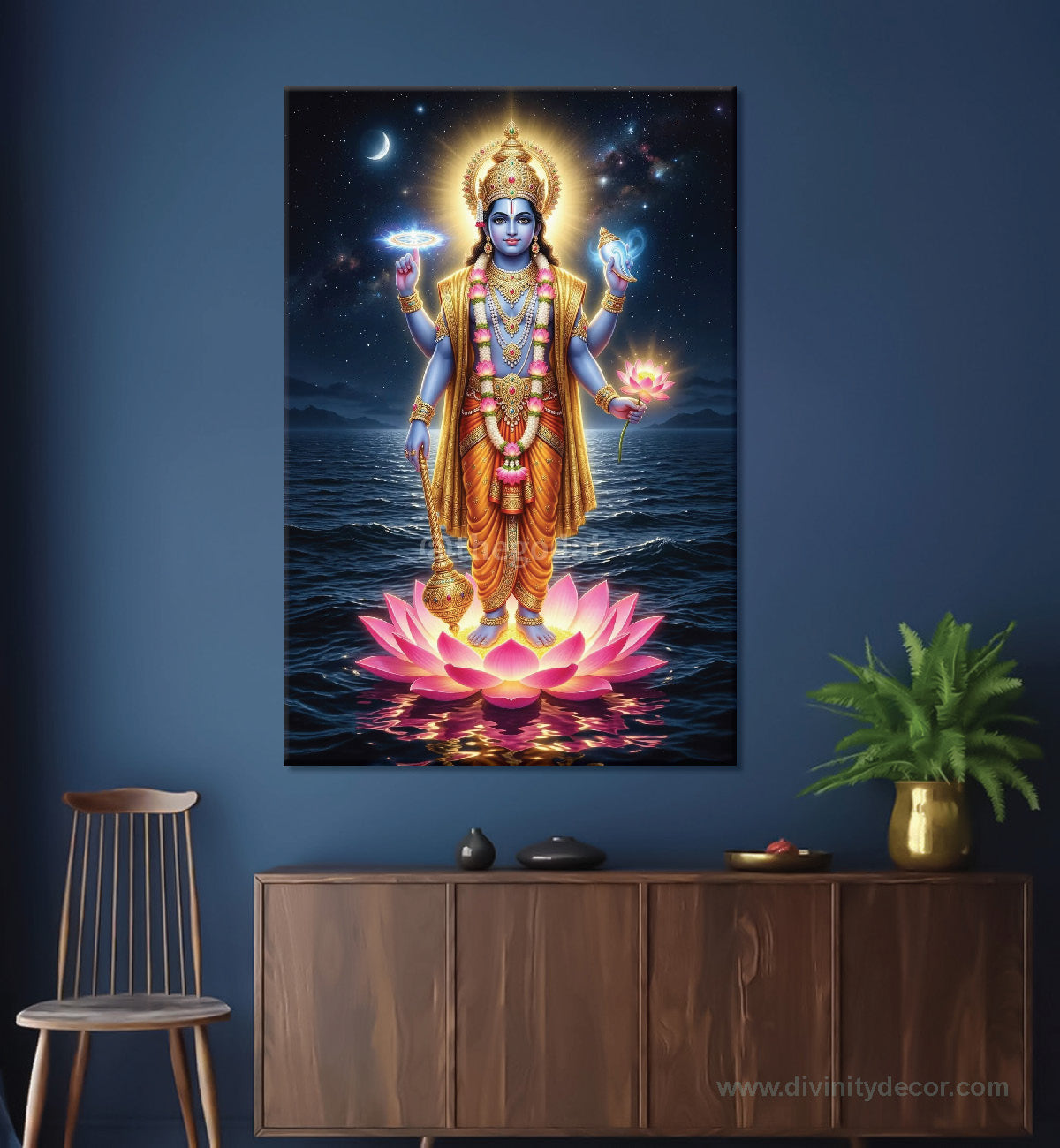Lord Vishnu Religious Wall Painting for Temple Decor 3