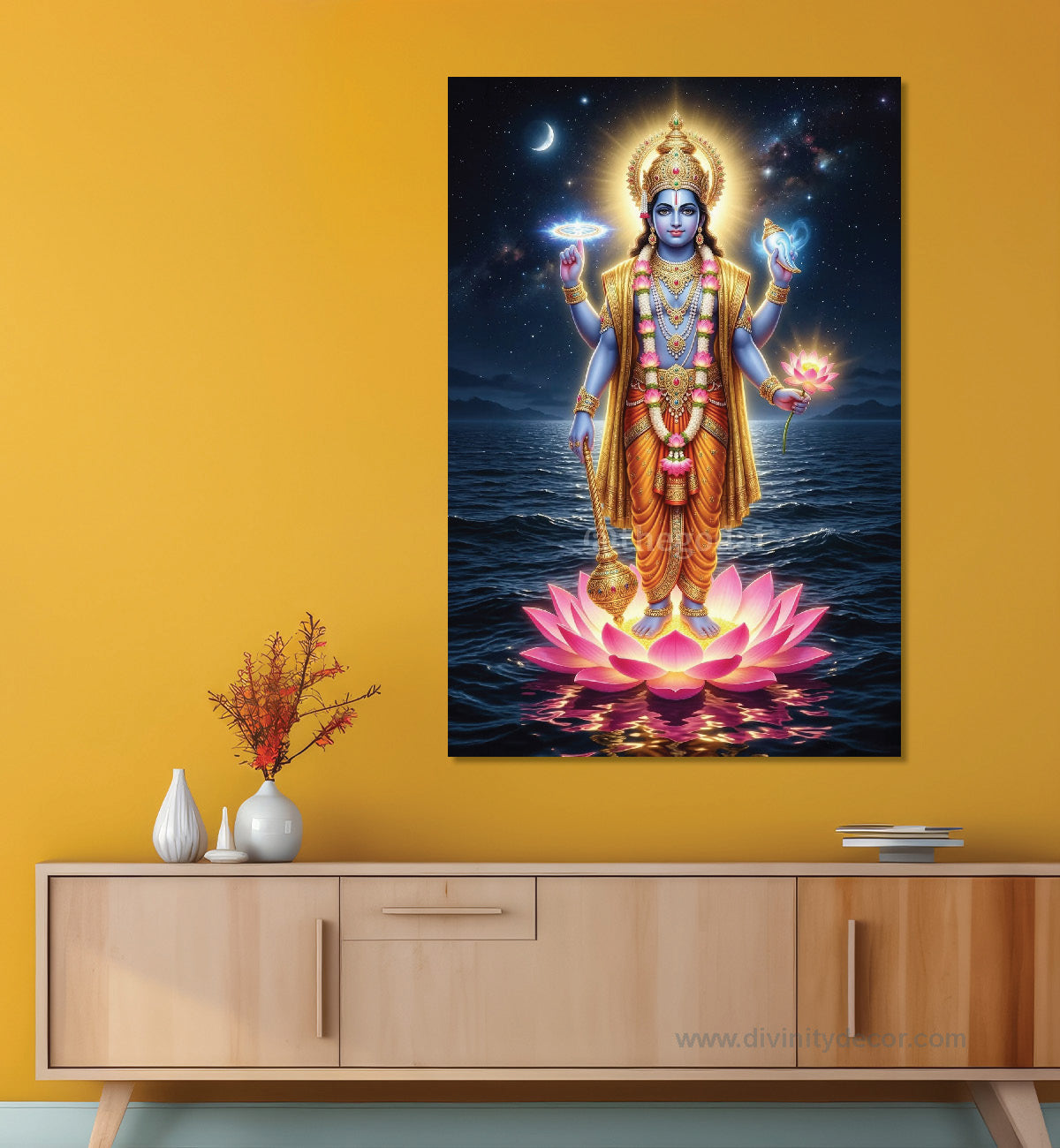Lord Vishnu Religious Wall Painting for Temple Decor 3