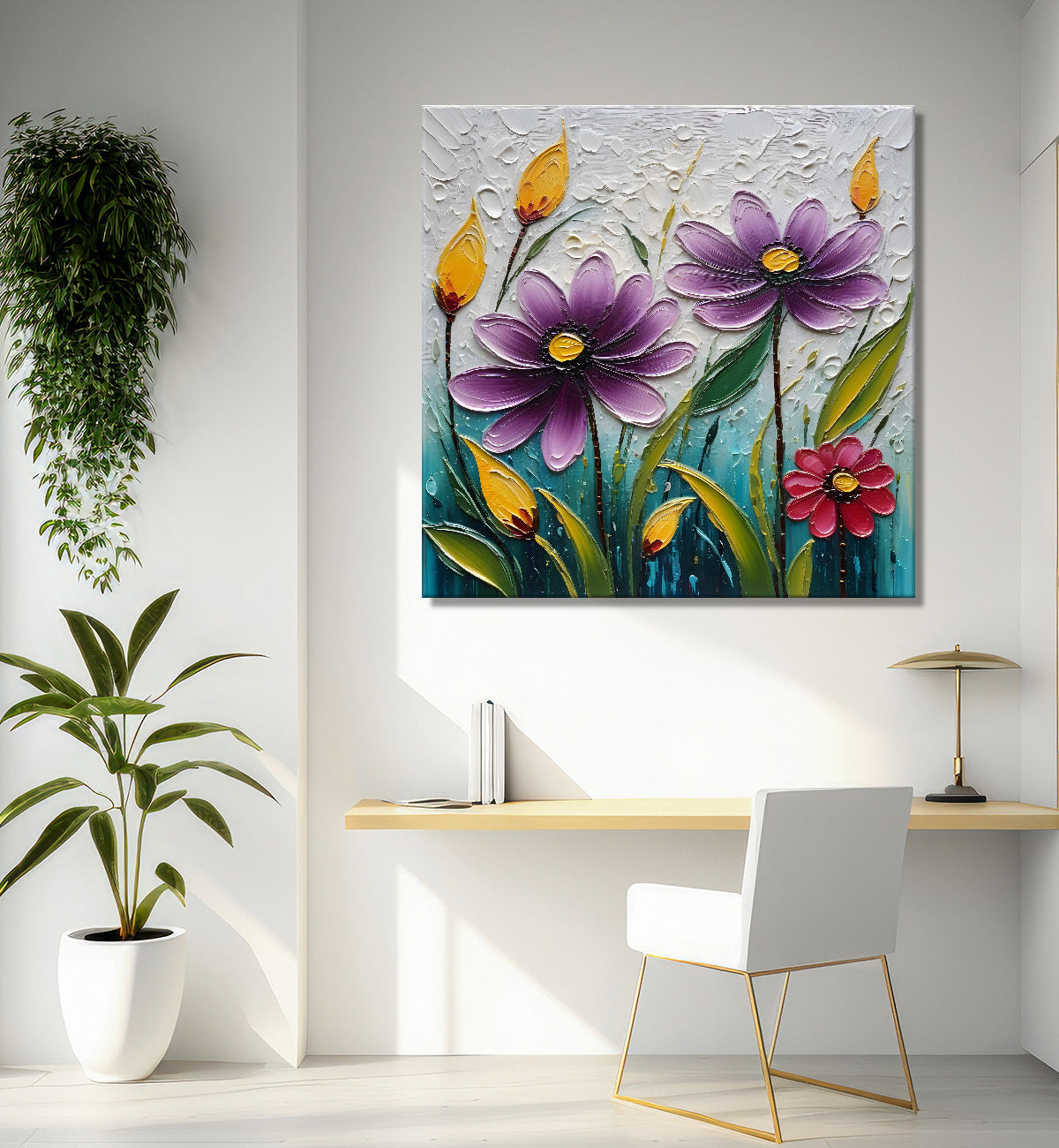 Colourful flowers in light background textured painting  - Flower-S-5