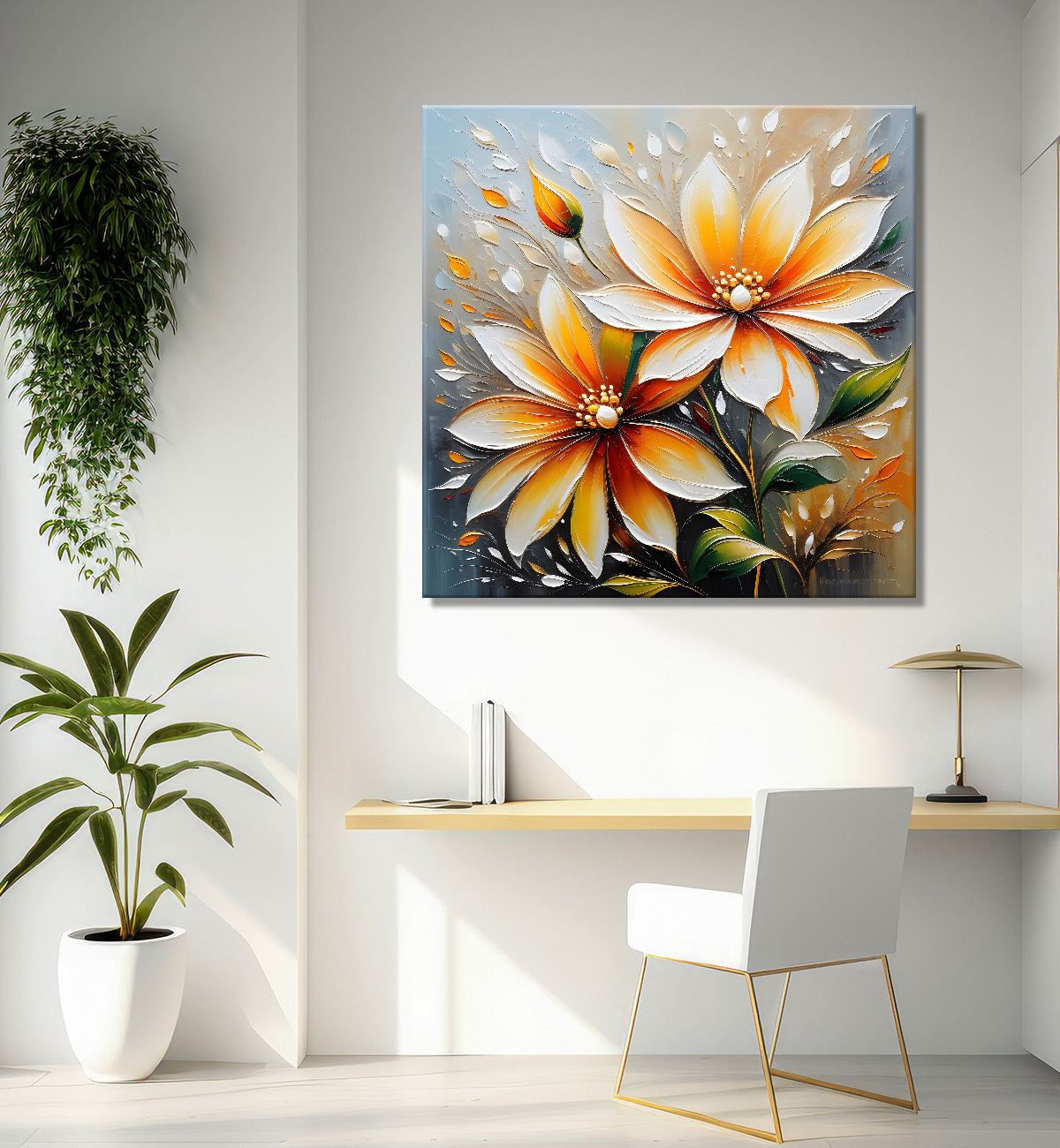 White flowers in light background textured painting  - Flower-S-46