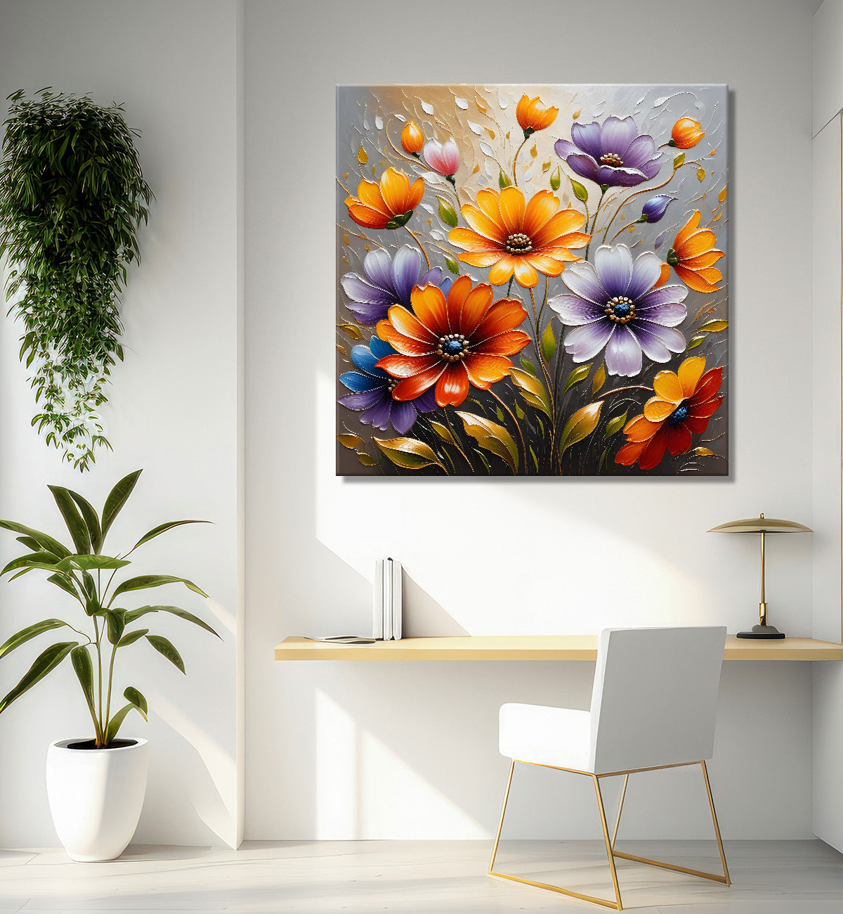Colourful flowers in light background textured painting - Flower-S-60