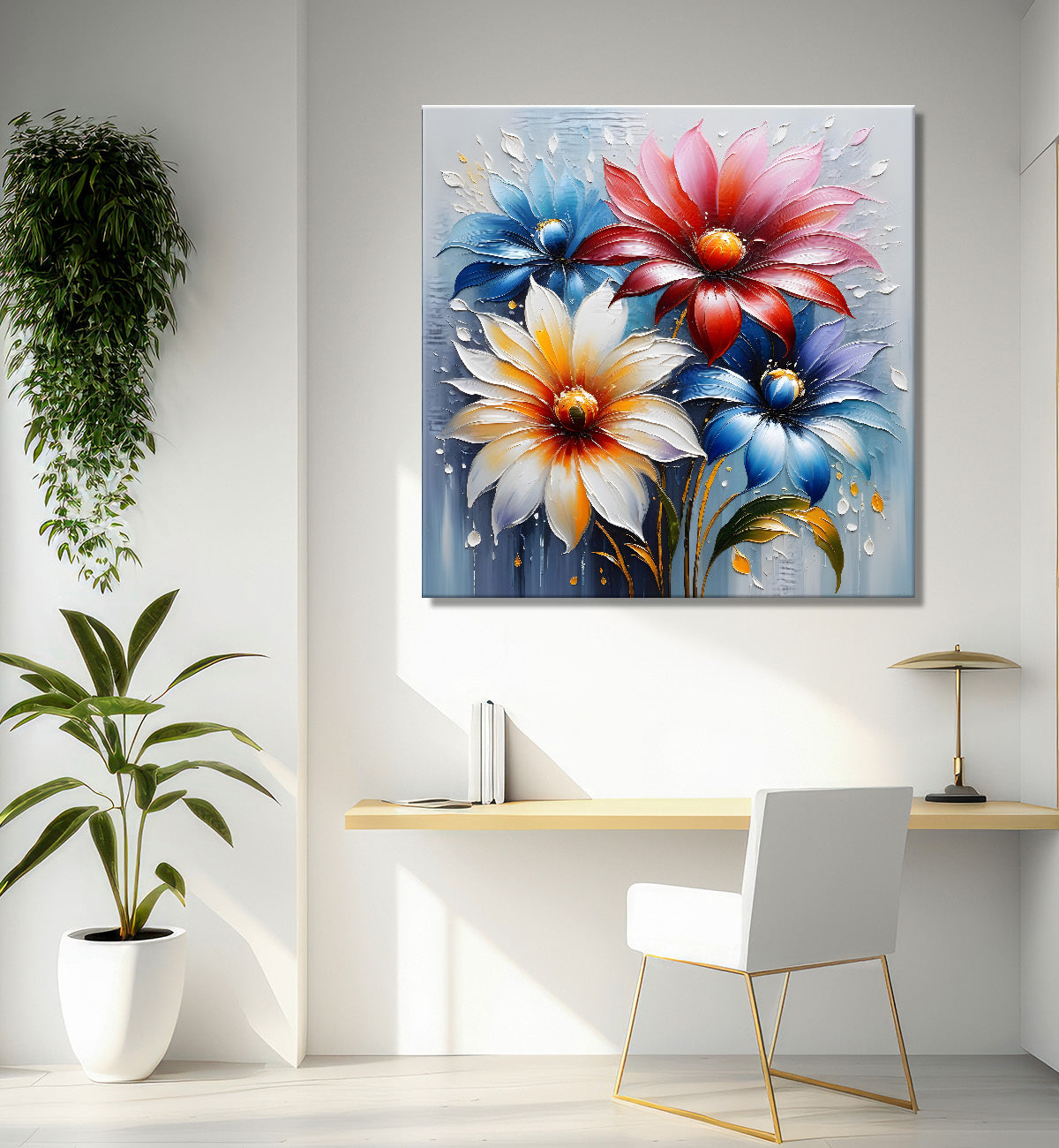 Colourful flowers in grey background textured painting  - Flower-S-67