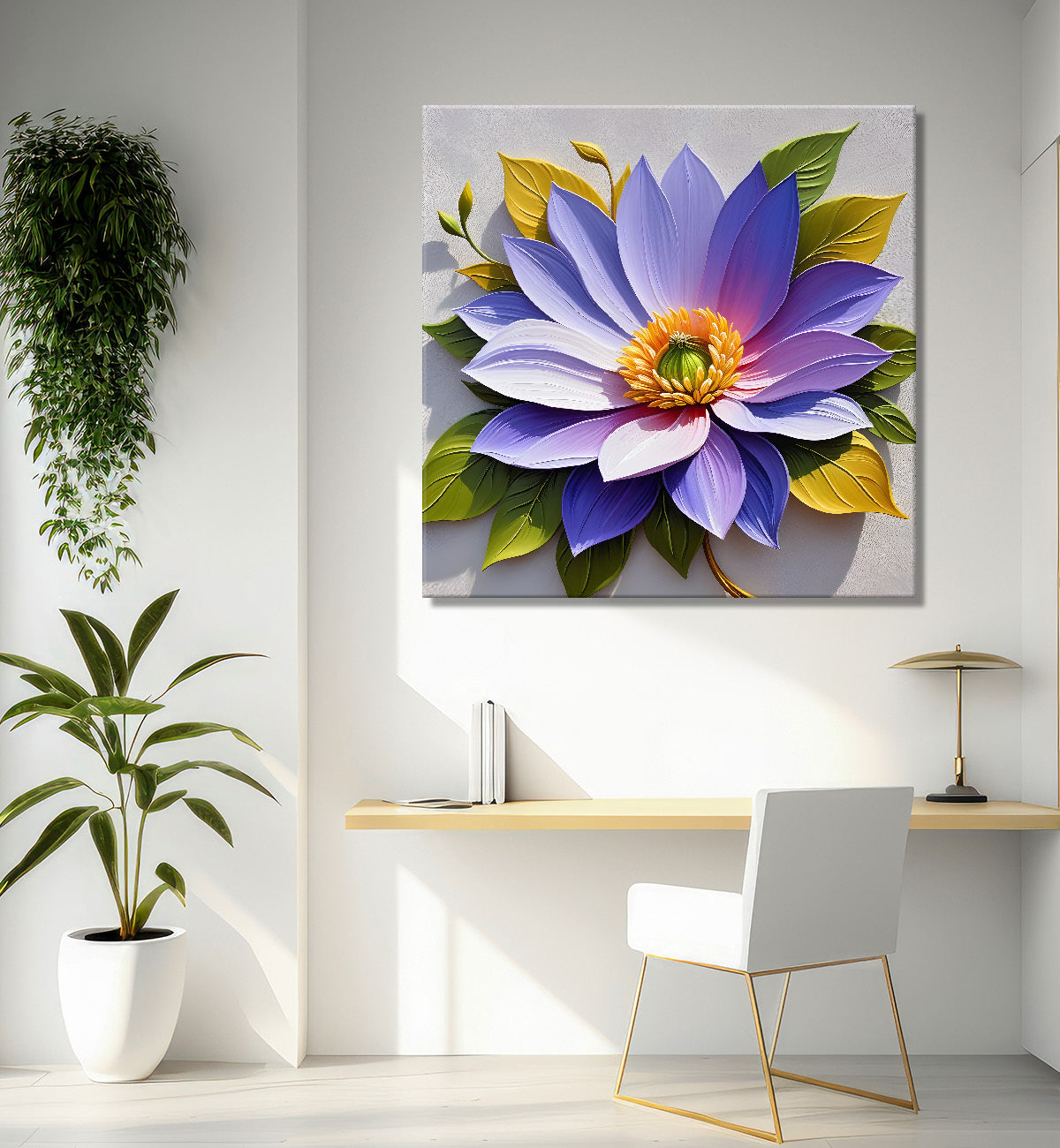 Purple flower in grey background textured painting  - Flower-S-97