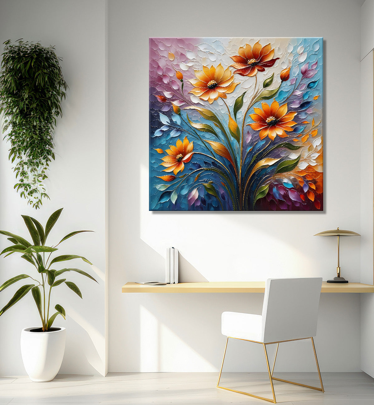 Yellow flowers in colourful background textured painting  - Flower-S-99