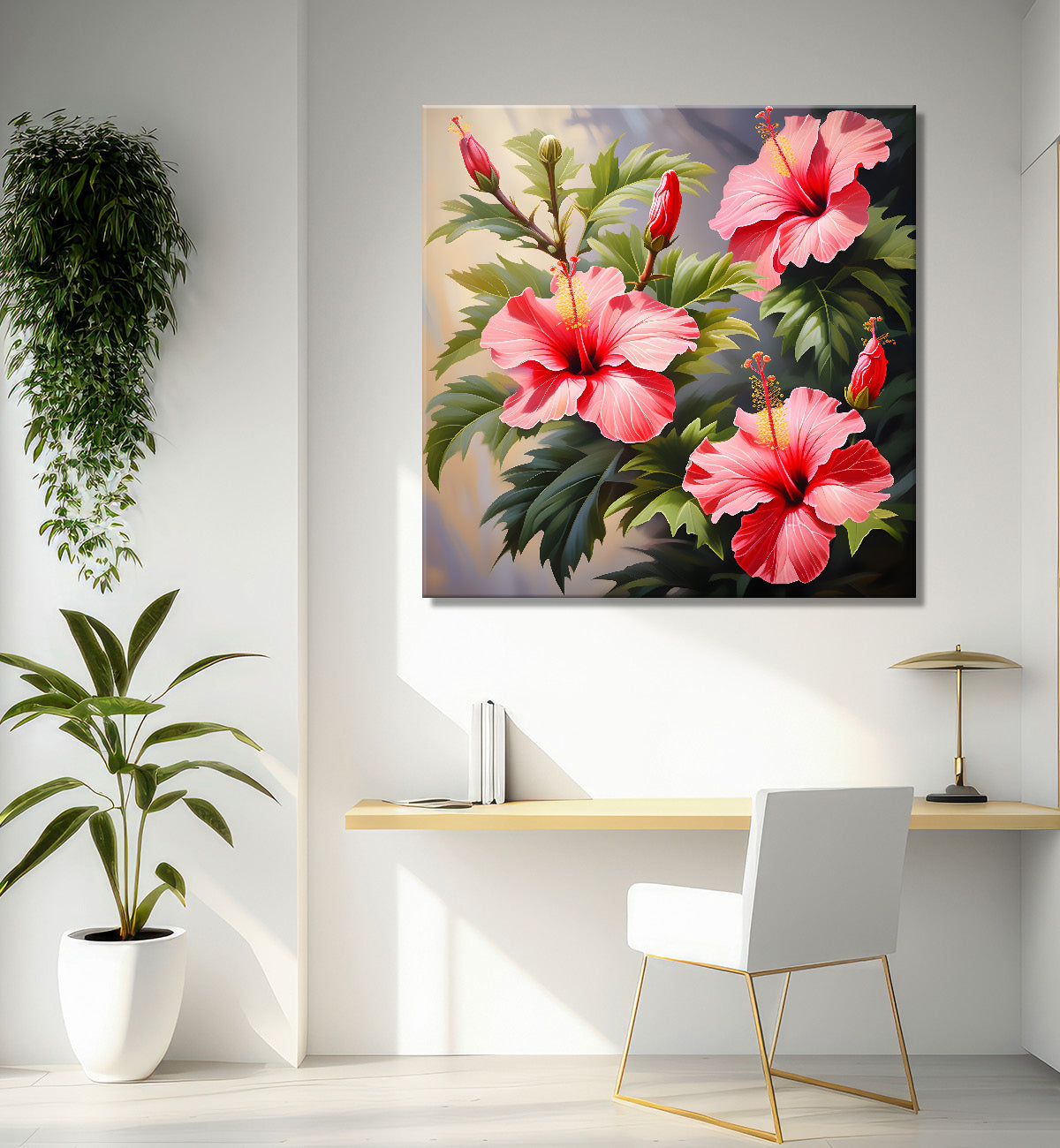 Hibiscus flowers in pink textued painting - Flower-S-113
