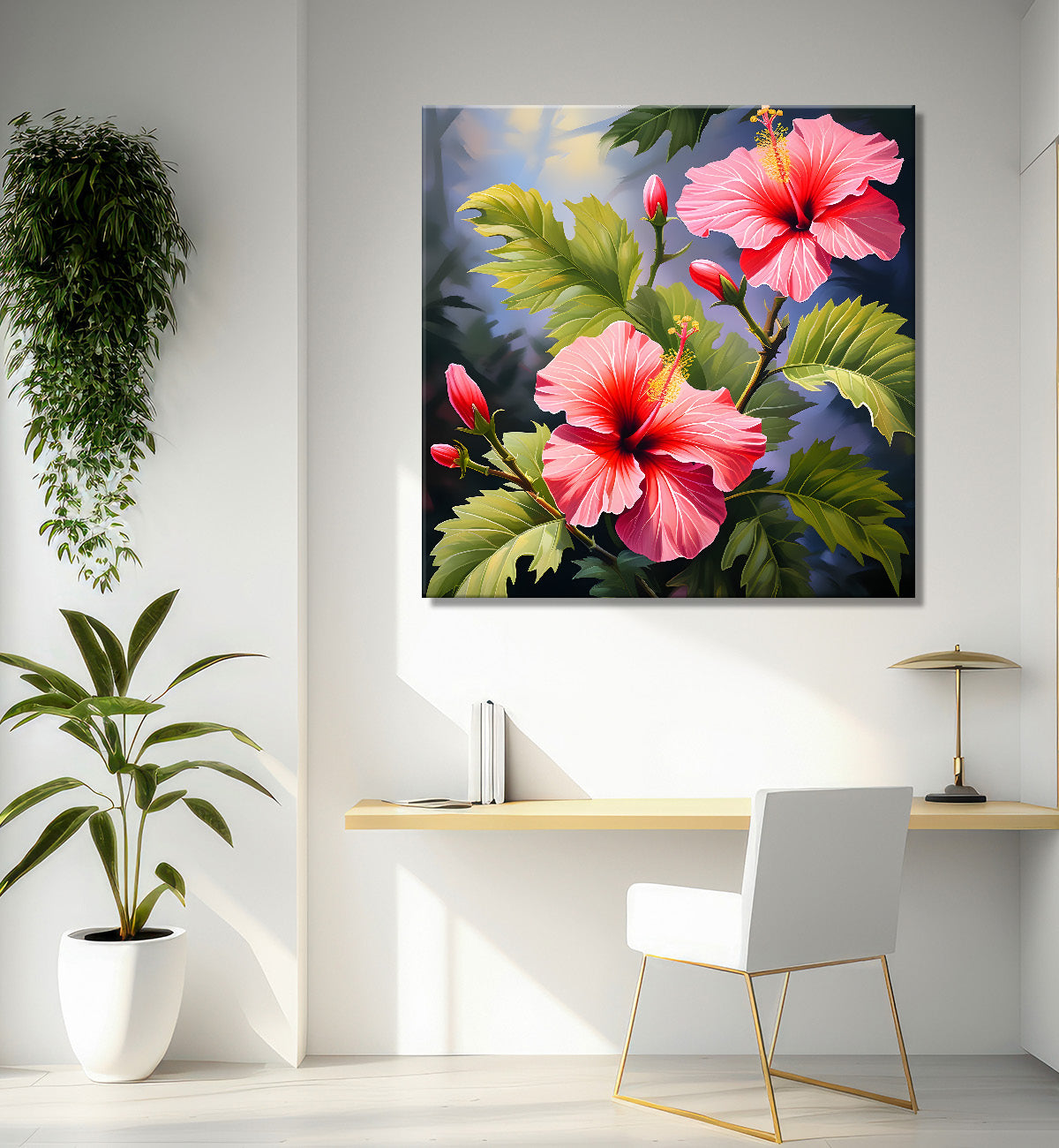 Hibiscus flowers in pink textued painting - Flower-S-114