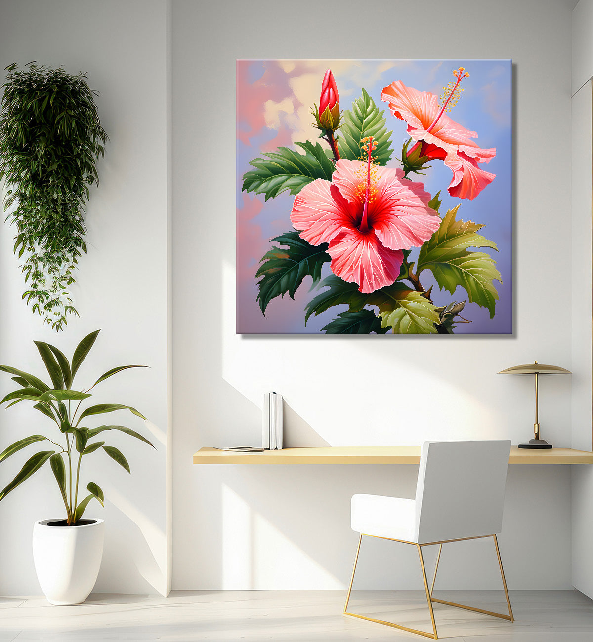Hibiscus flowers in pink textued painting - Flower-S-115