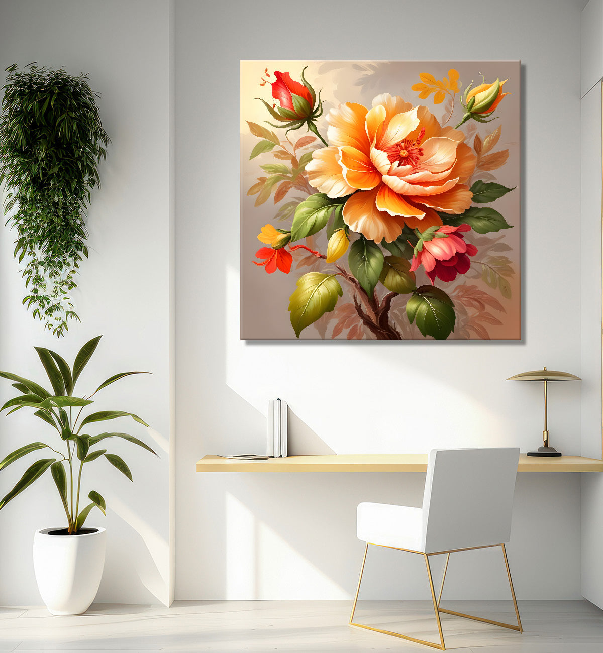Colourful flowers in grey background textured painting - Flower-S-120