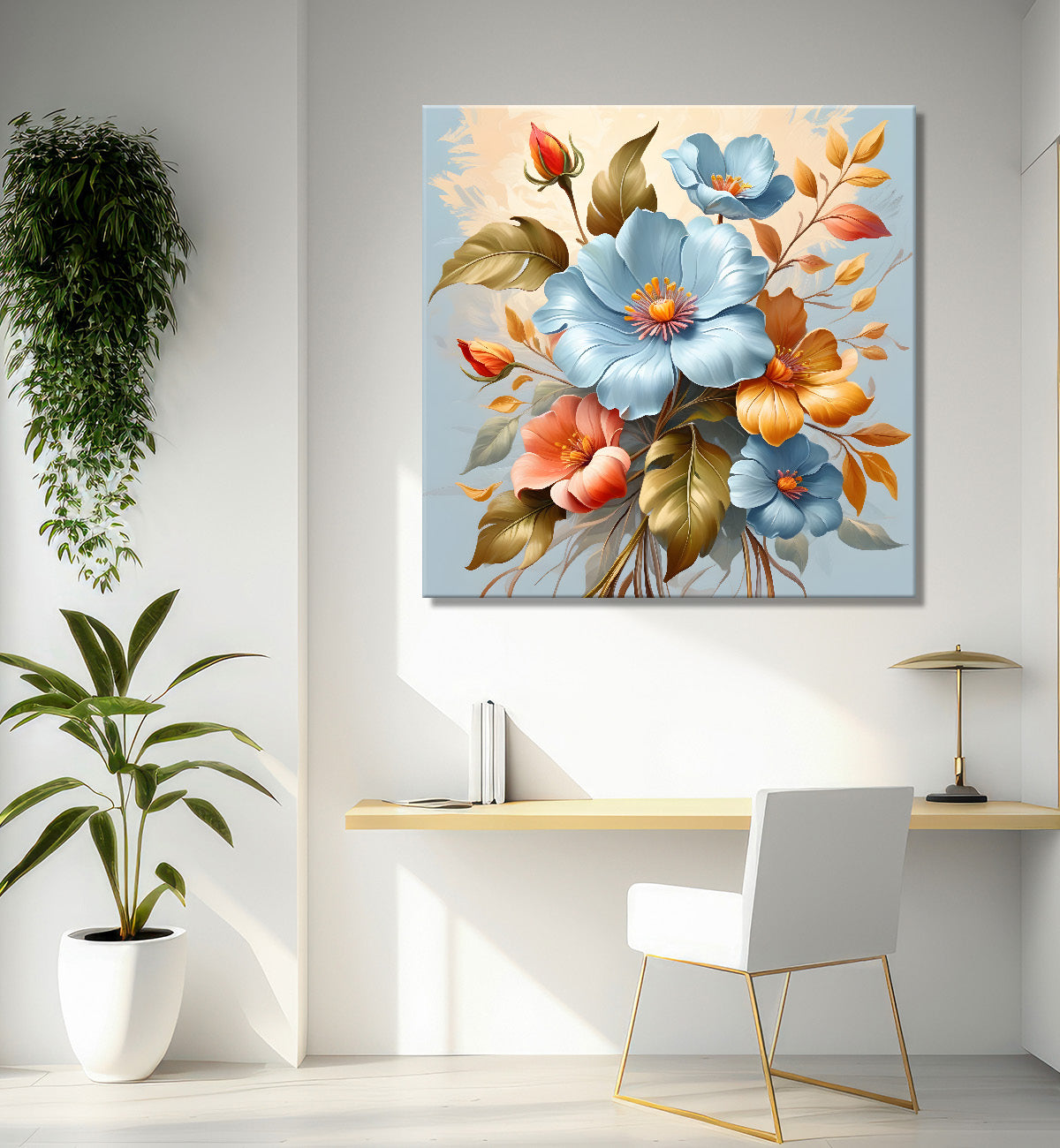 Blue flower in sky blue textured painting  - Flower-S-125