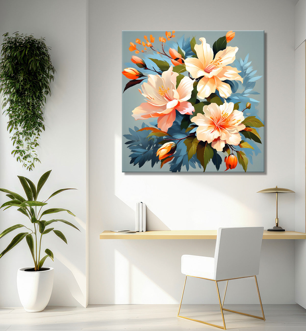 Pink flower in pink textured painting - Flower-S-128