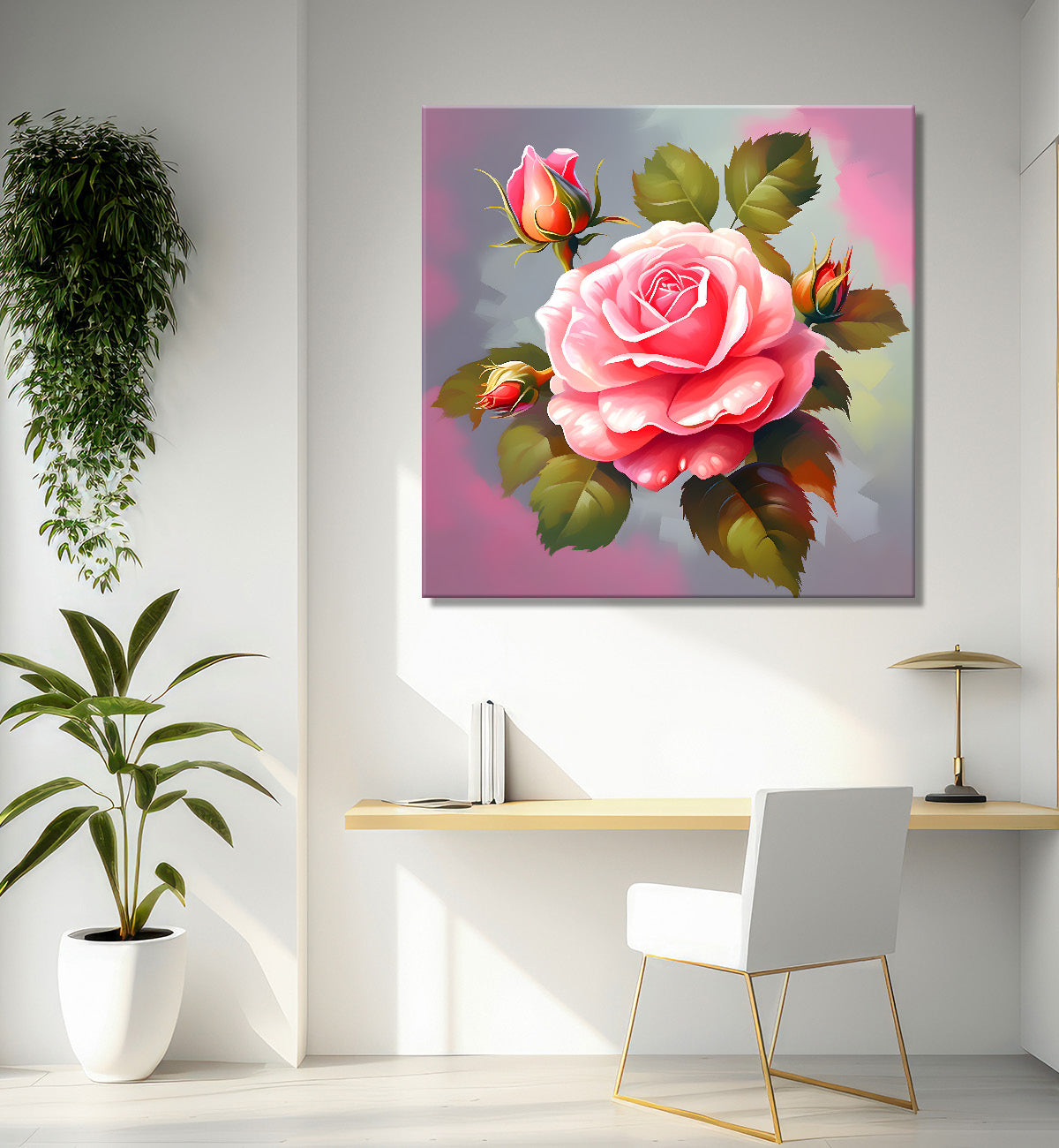 Pink flowers in pink textured painting - Flower-S-129