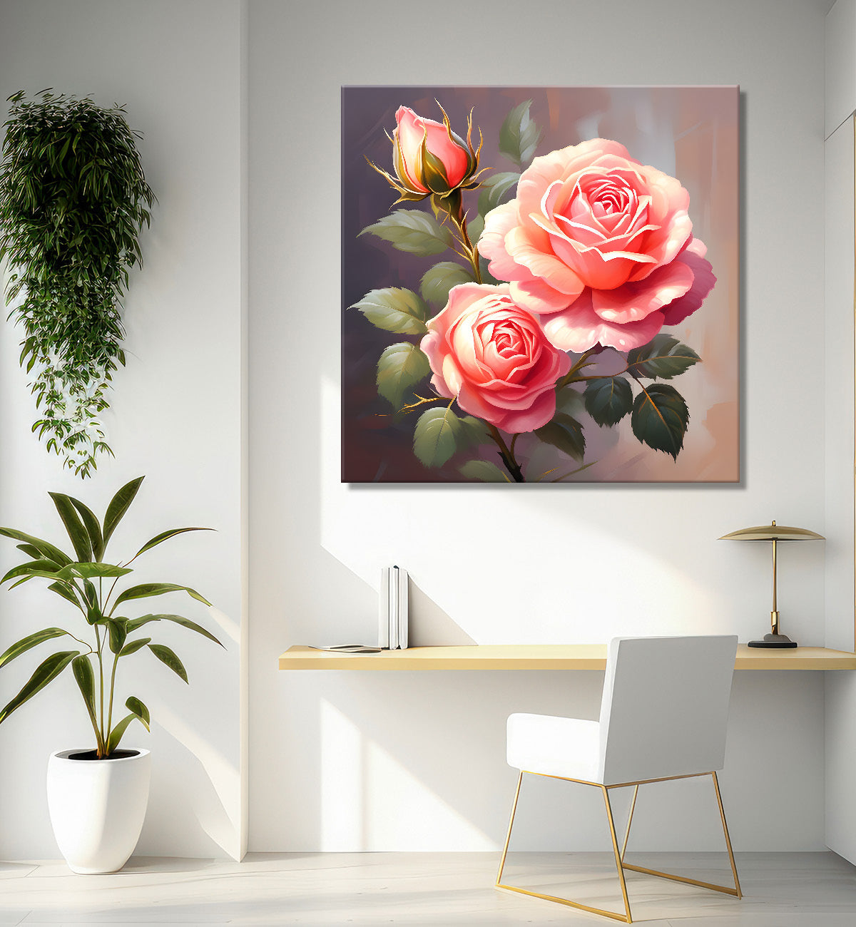 Pink flowers in pink textured painting - Flower-S-130