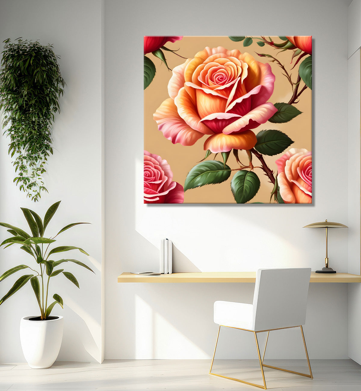 Pink flowers in light textured painting - Flower-S-131