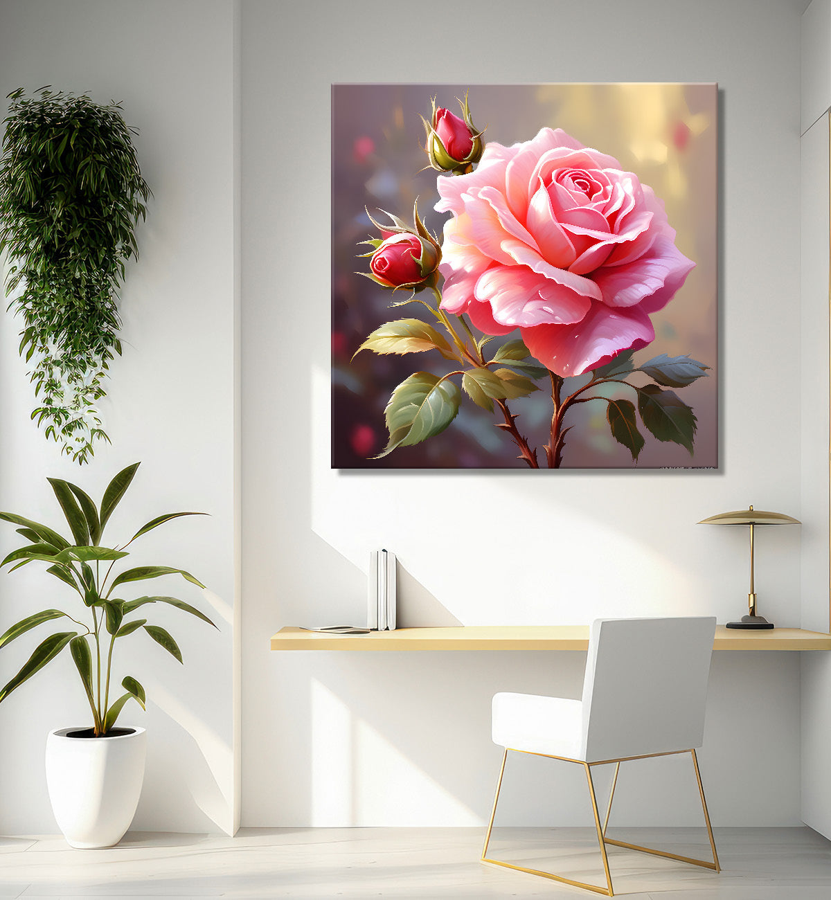 Pink flowers in light textured painting - Flower-S-132