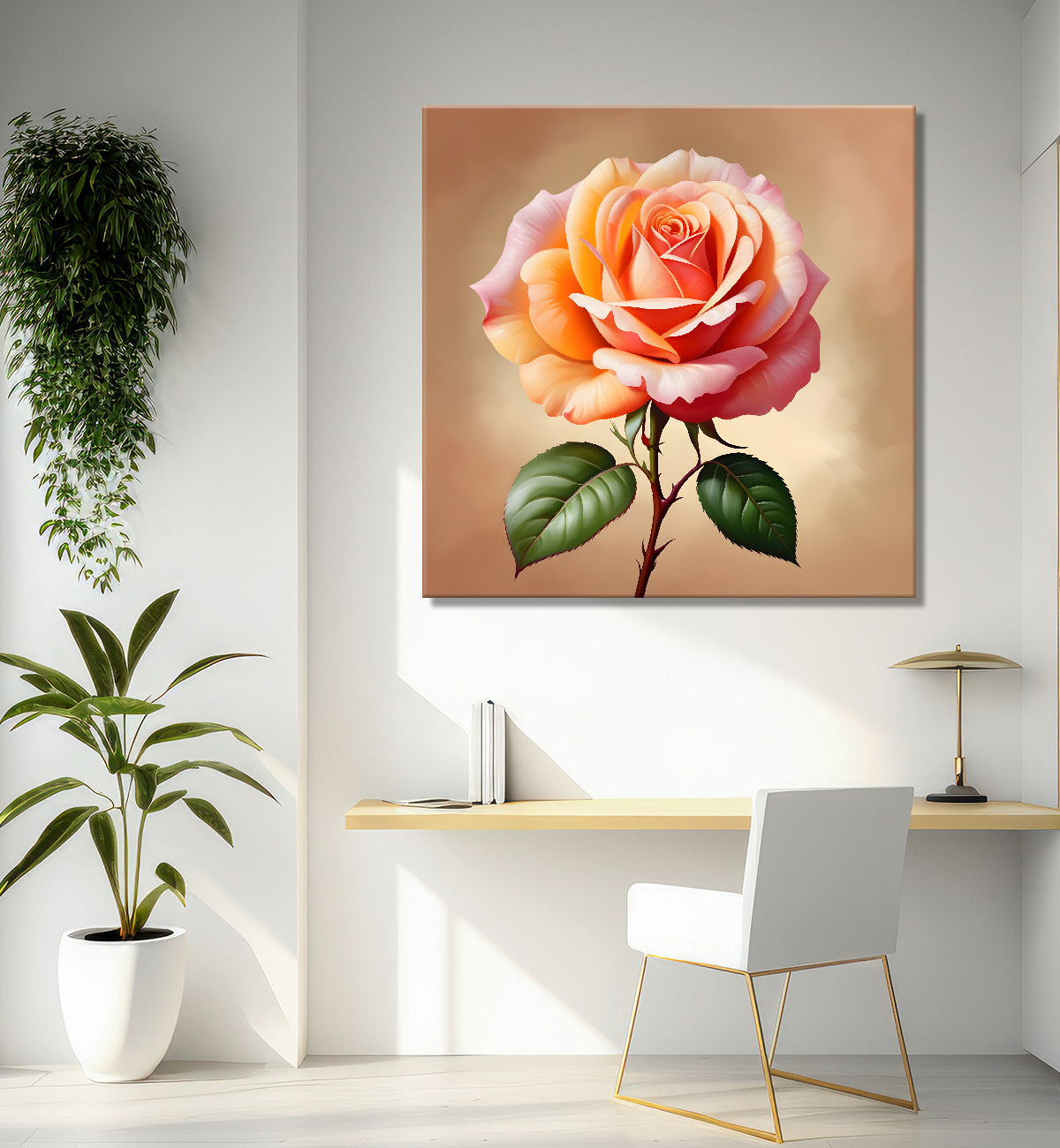 Pink flowers in light textured painting - Flower-S-133