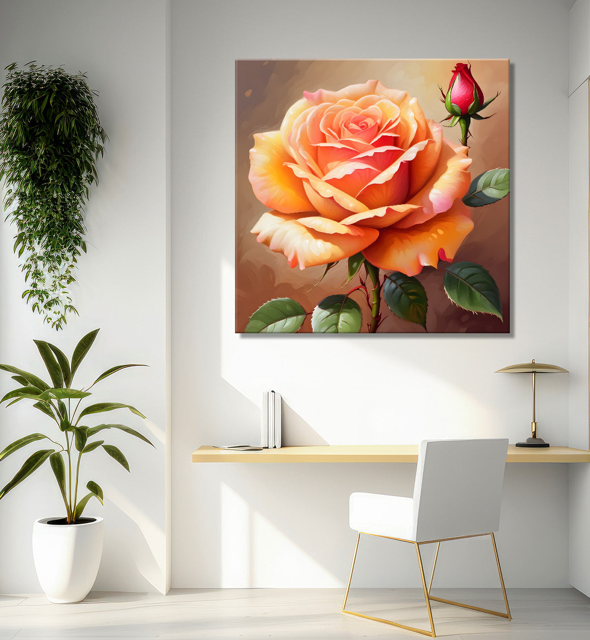 Pink flowers in light textured painting - Flower-S-134