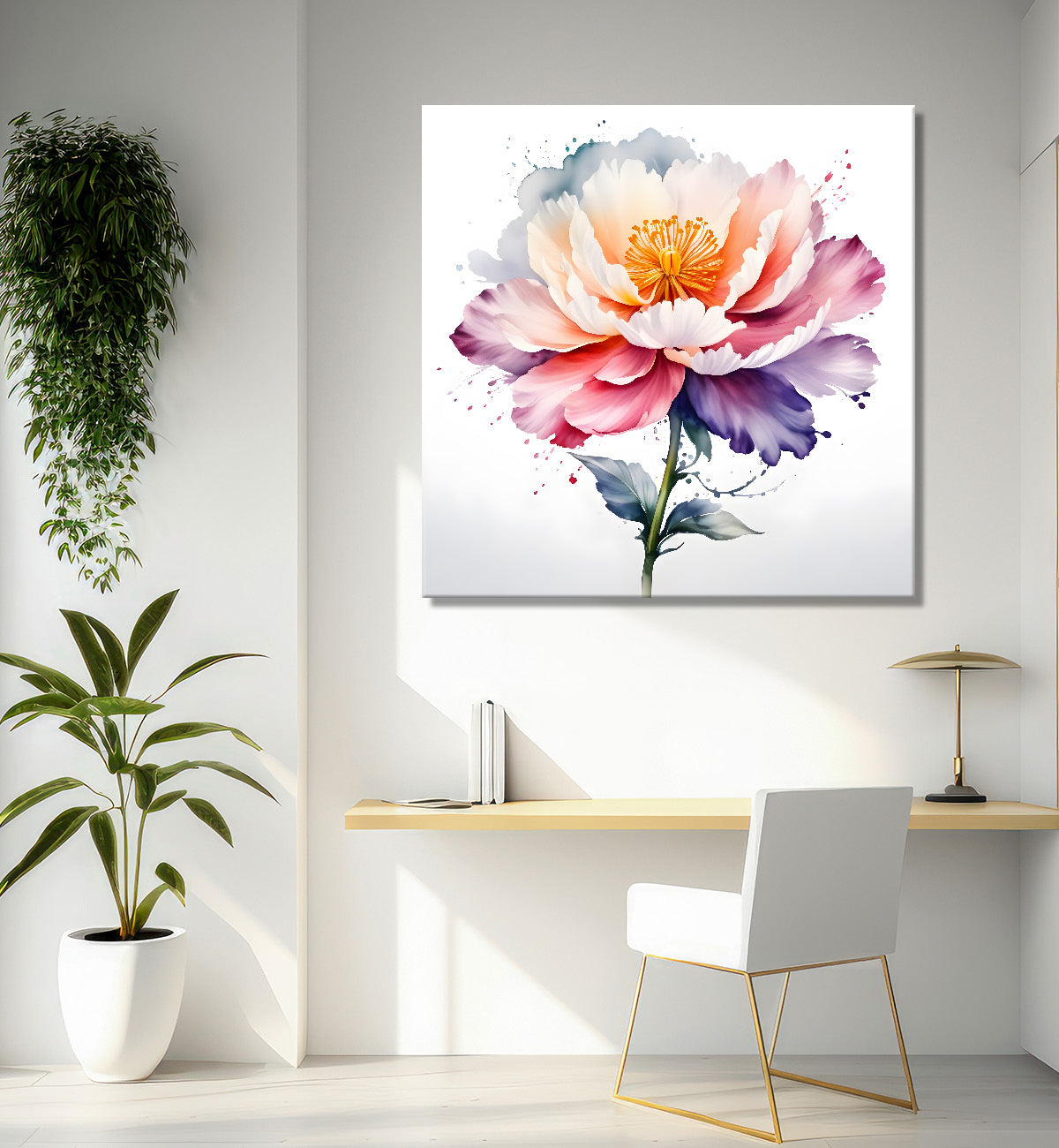 Pink flower water colour painting - Flower-S-137